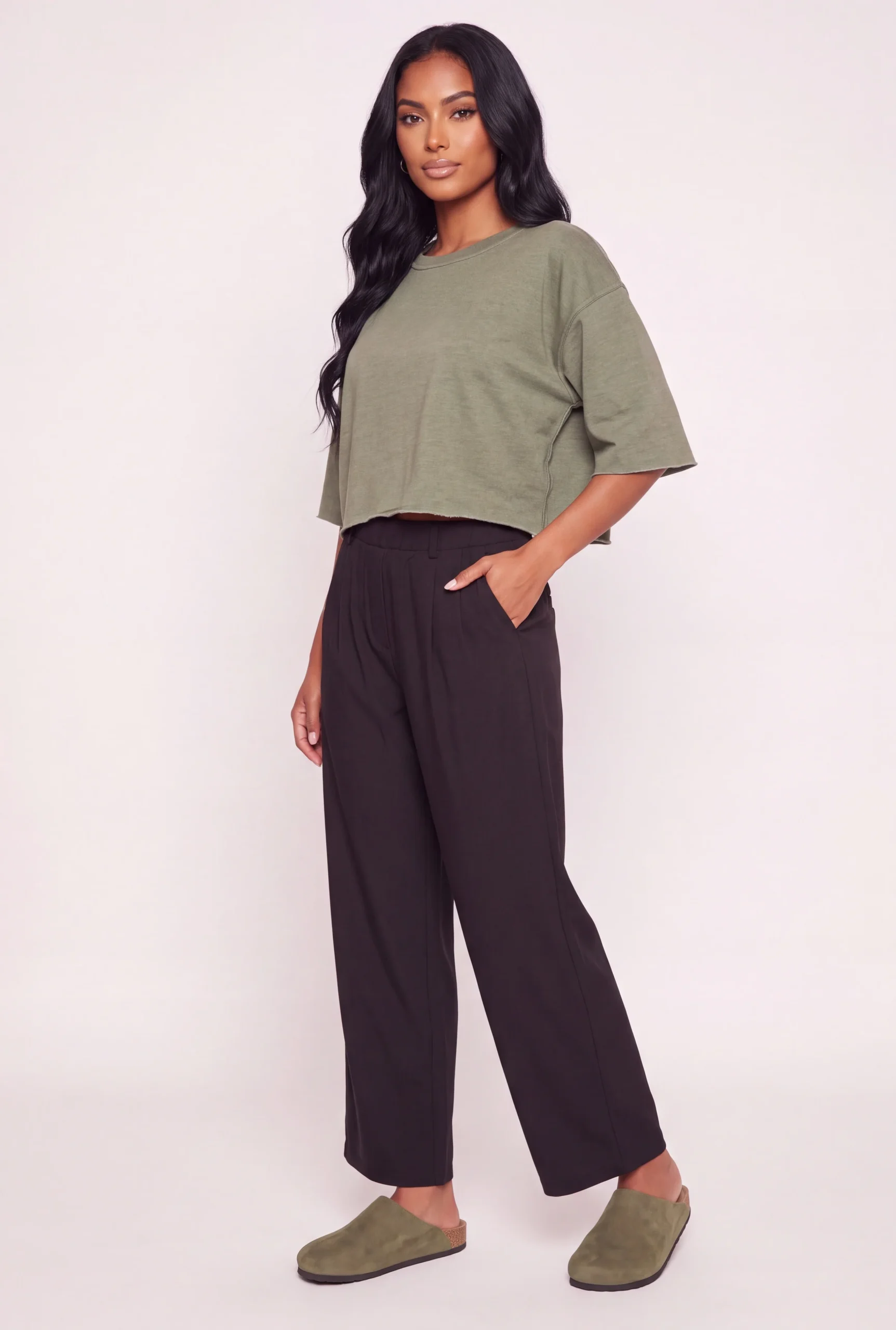 High Waisted Wide Leg Pull On Casual Pants high waisted wide leg pull on casual pants
