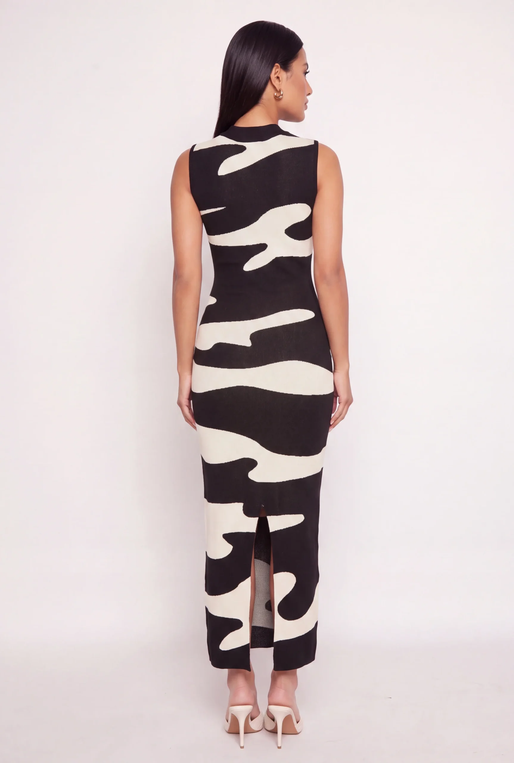Printed Sleeveless Knit Maxi Dress with Back Slit printed sleeveless knit maxi dress with back slit