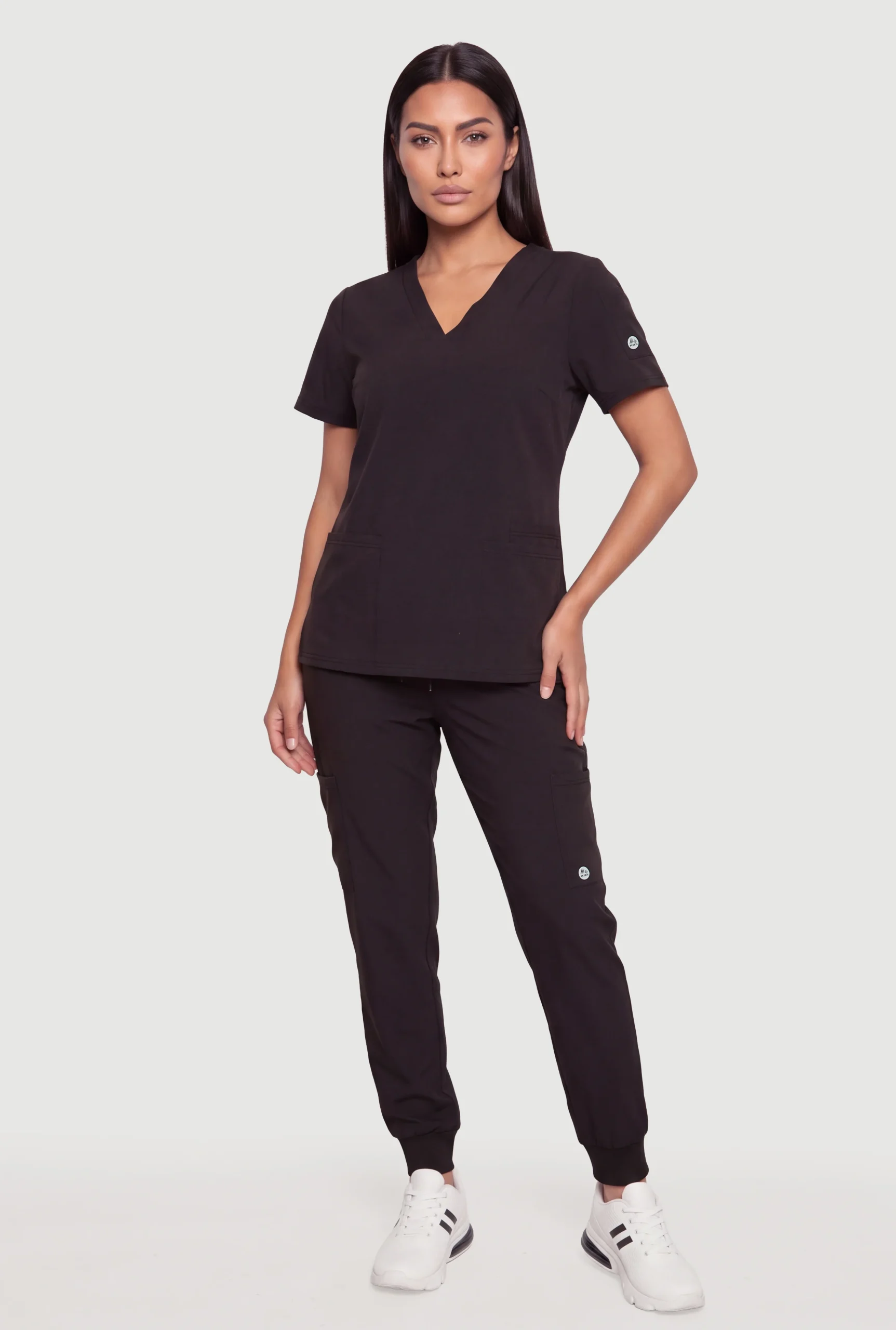 Short Sleeve V-Neck Scrub Top and Joggers Set short sleeve v neck scrub top and joggers set