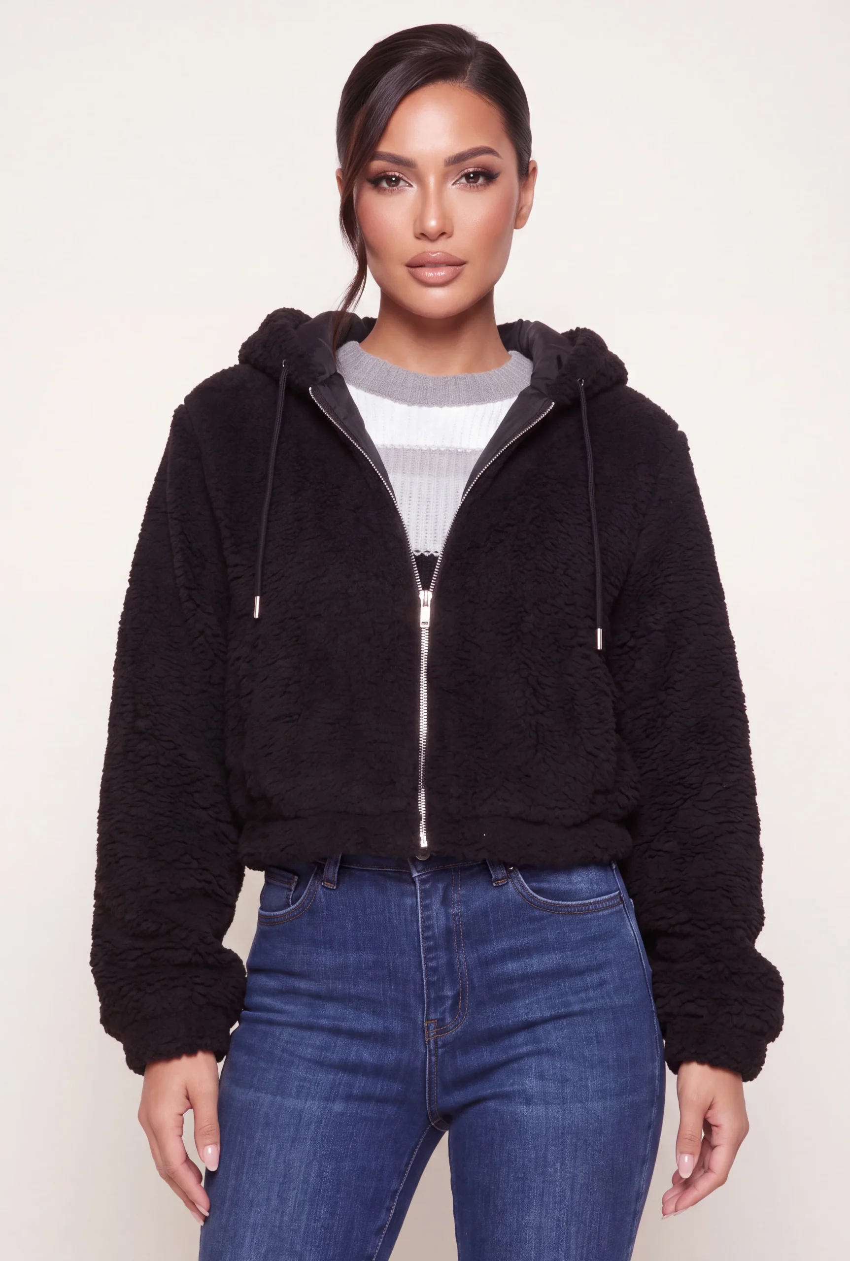 Zip Front Hooded Sherpa Jacket zip front hooded sherpa jacket