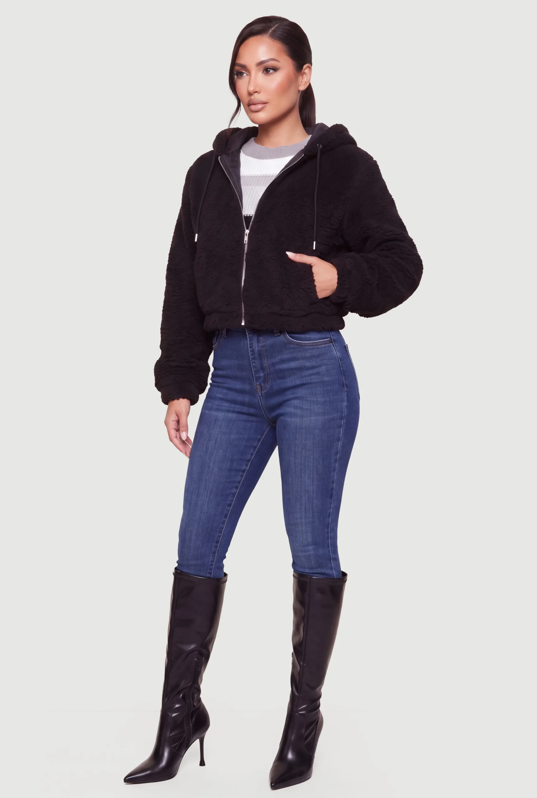 Zip Front Hooded Sherpa Jacket zip front hooded sherpa jacket