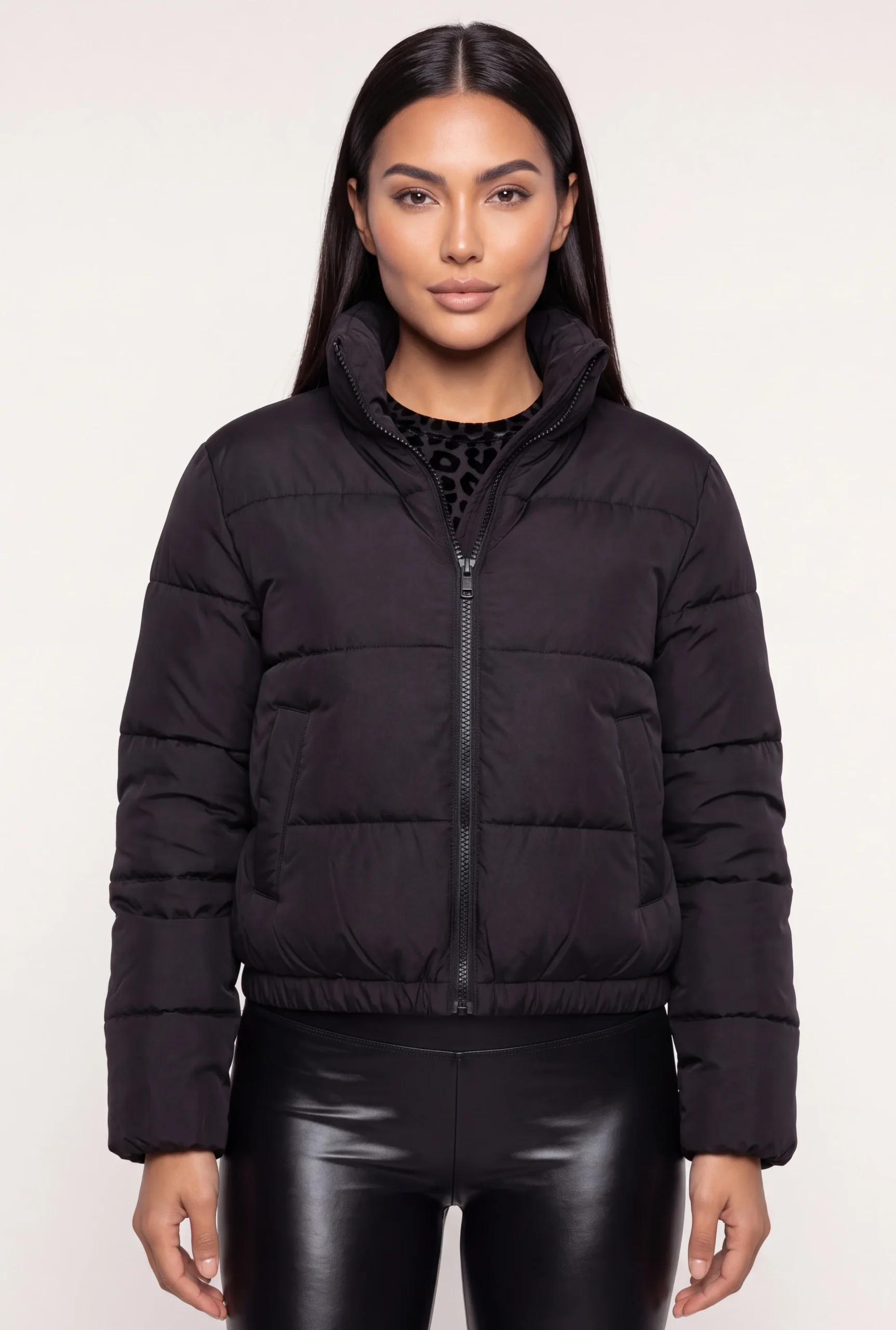 Zip Front Mock Neck Puffer Jacket zip front mock neck puffer jacket