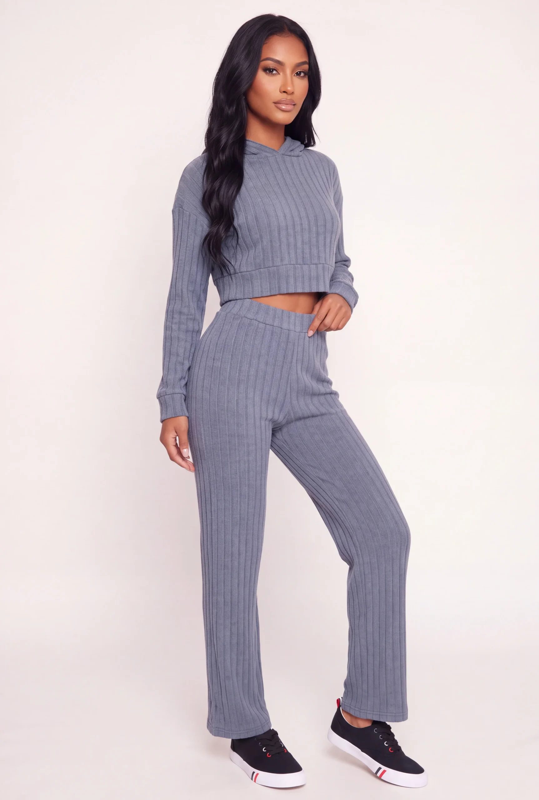 Brushed Ribbed Knit High Waisted Pants brushed ribbed knit high waisted pants