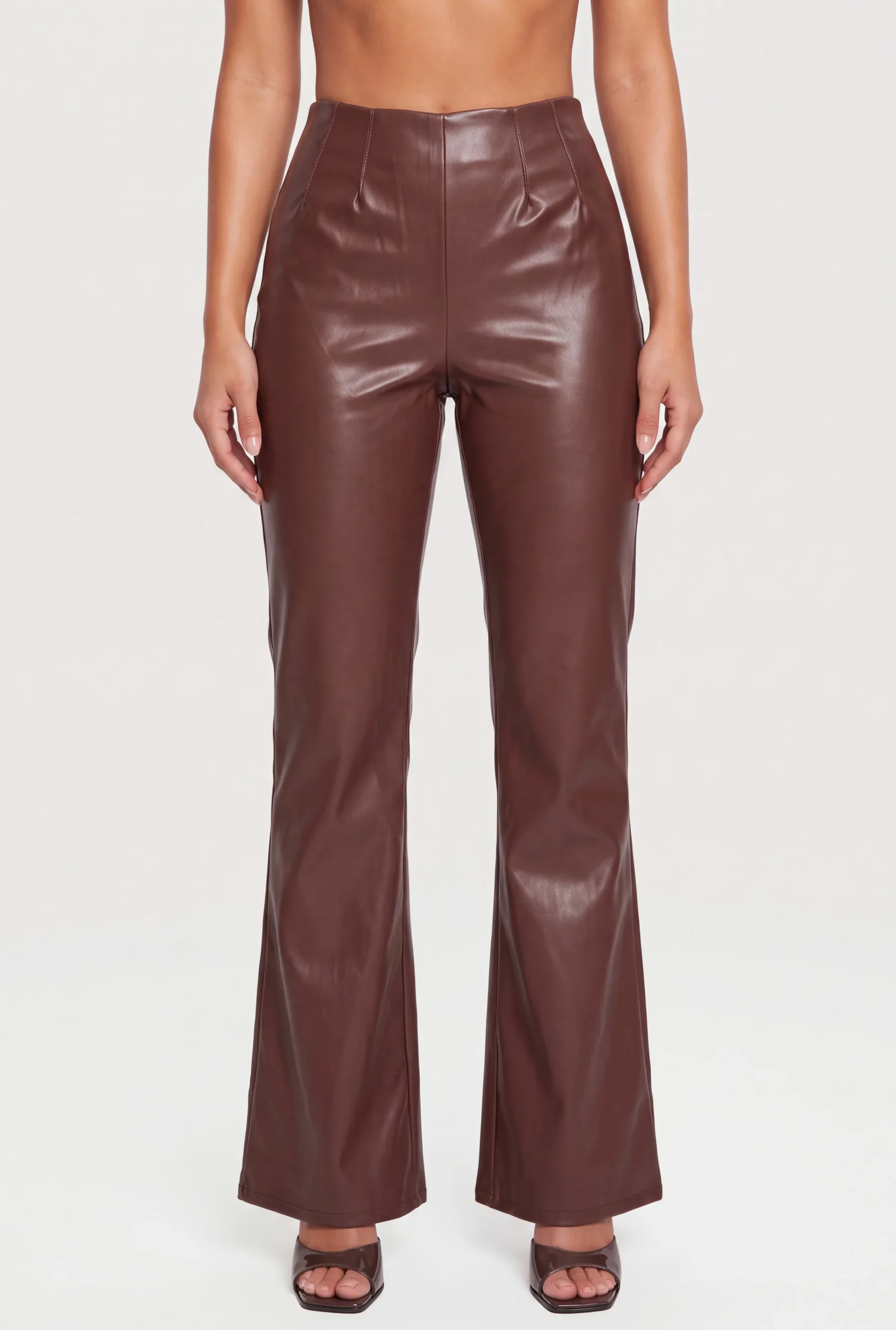 Faux Leather Pintuck Detail Flare Leg Pants faux leather pintuck detail flare leg pants