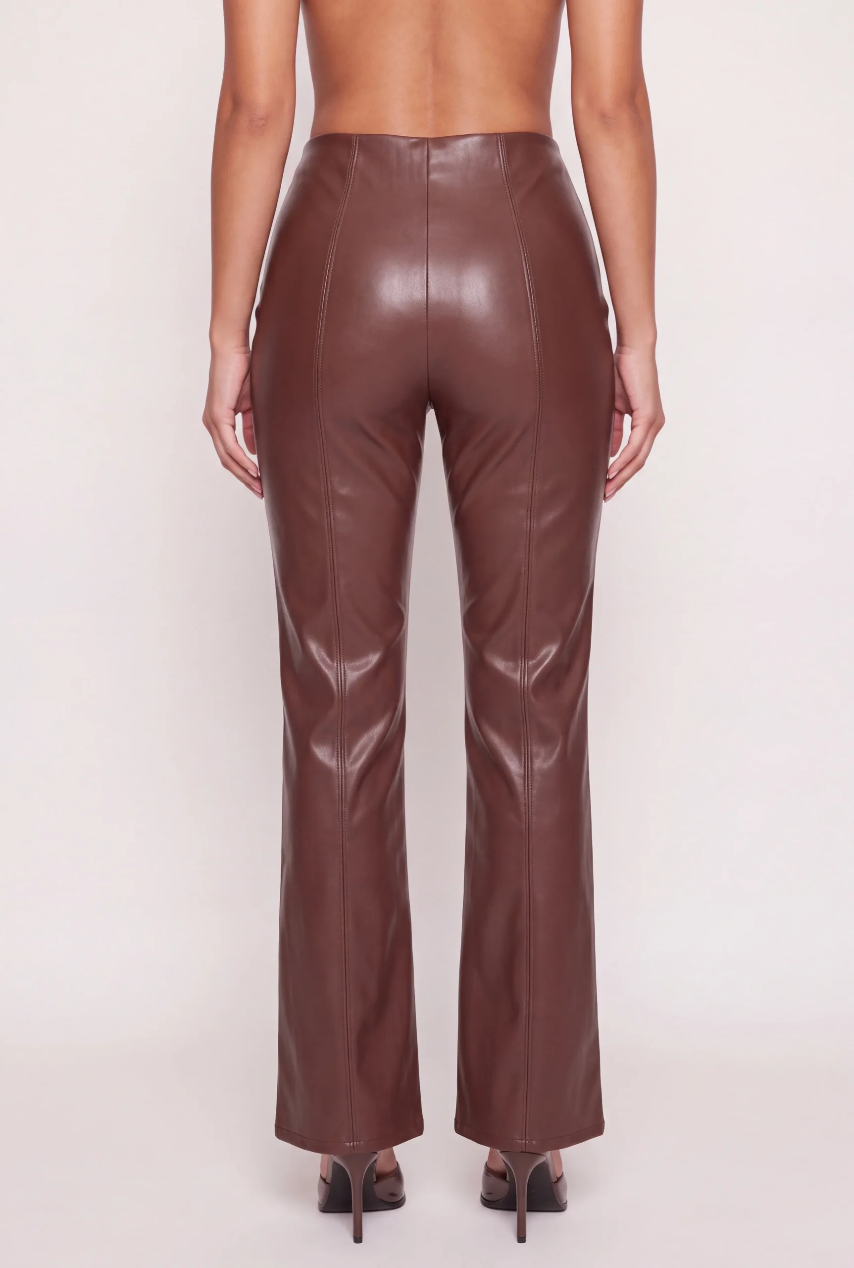 Faux Leather Pintuck Detail Flare Leg Pants faux leather pintuck detail flare leg pants