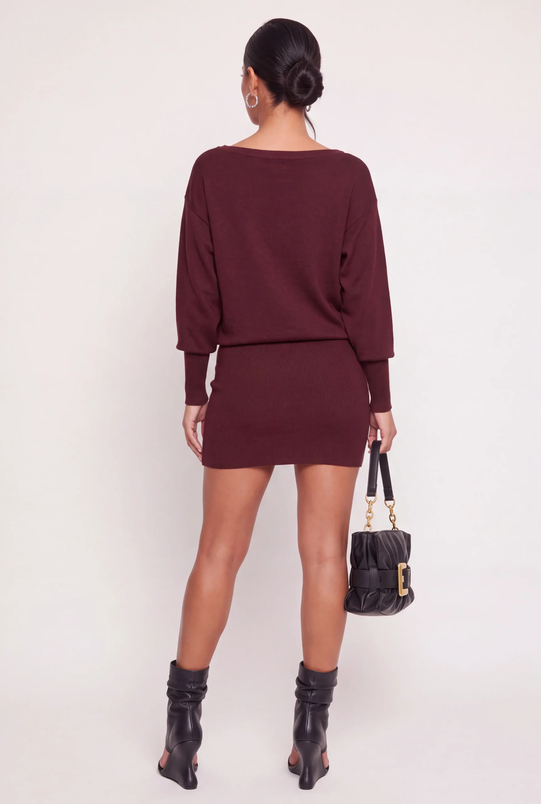 Boat Neck Blouson Sweater Mini Dress boat neck blouson sweater mini dress