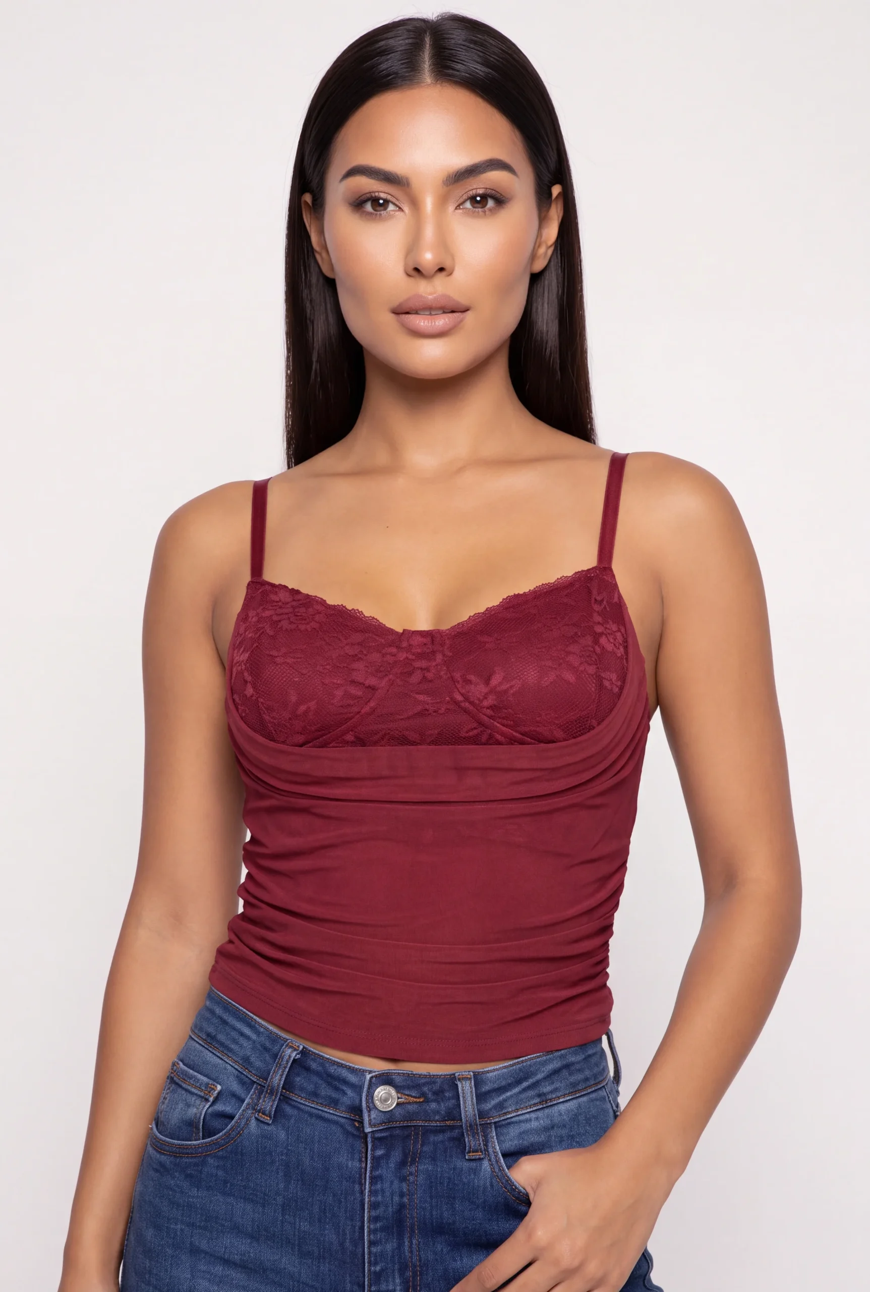 Mesh Ruched Cowl Neck Bustier Cami mesh ruched cowl neck bustier cami