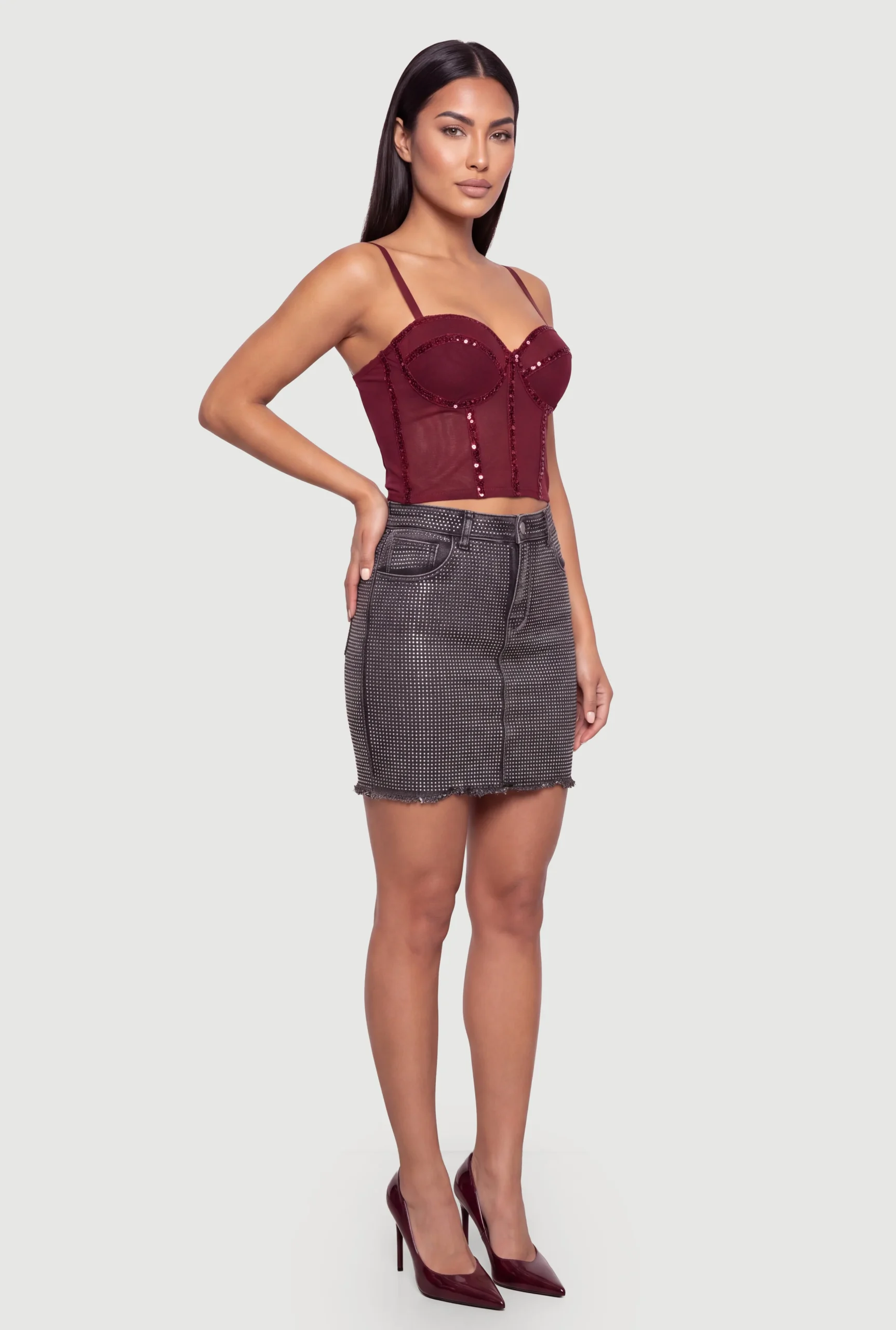 Sequin Trim Mesh Bustier Corset Top sequin trim mesh bustier corset top