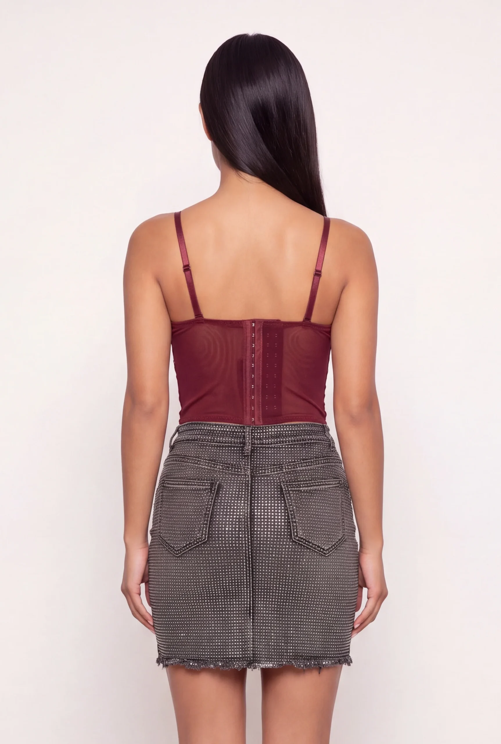 Sequin Trim Mesh Bustier Corset Top sequin trim mesh bustier corset top