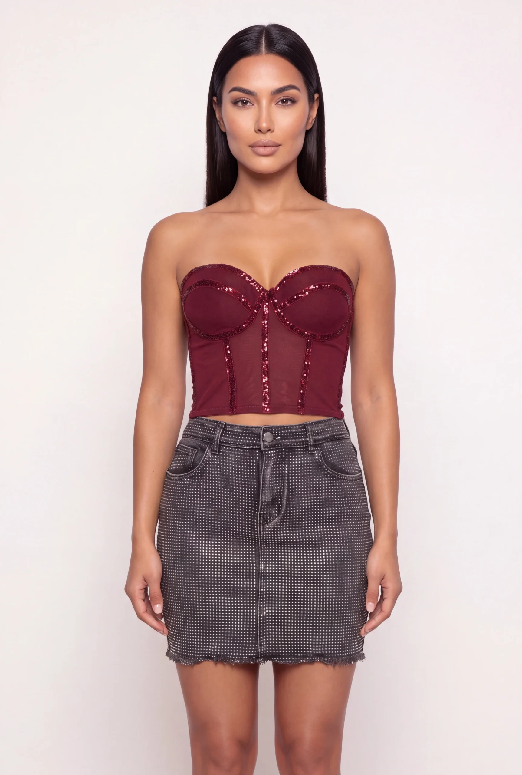 Sequin Trim Mesh Bustier Corset Top sequin trim mesh bustier corset top