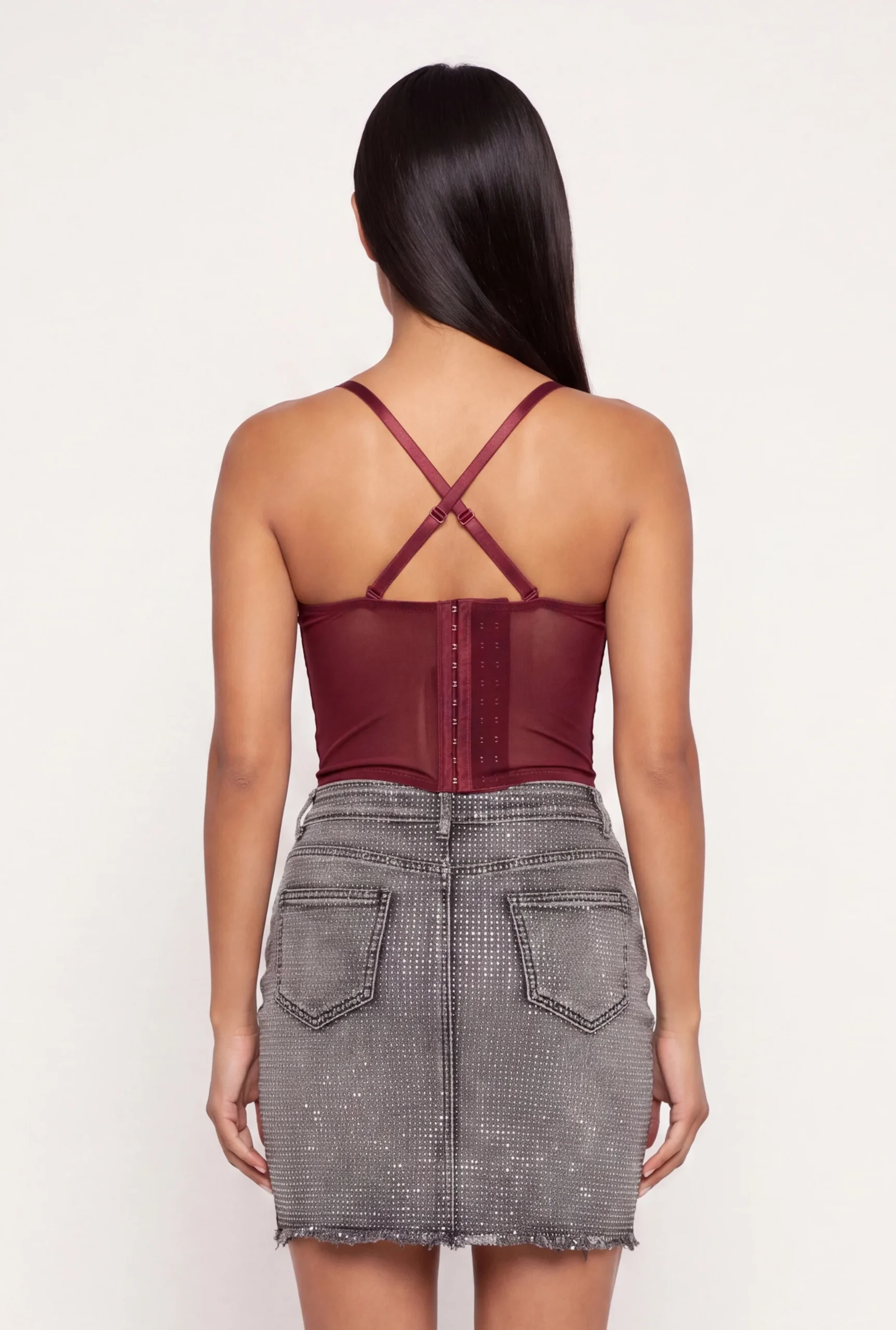 Sequin Trim Mesh Bustier Corset Top sequin trim mesh bustier corset top