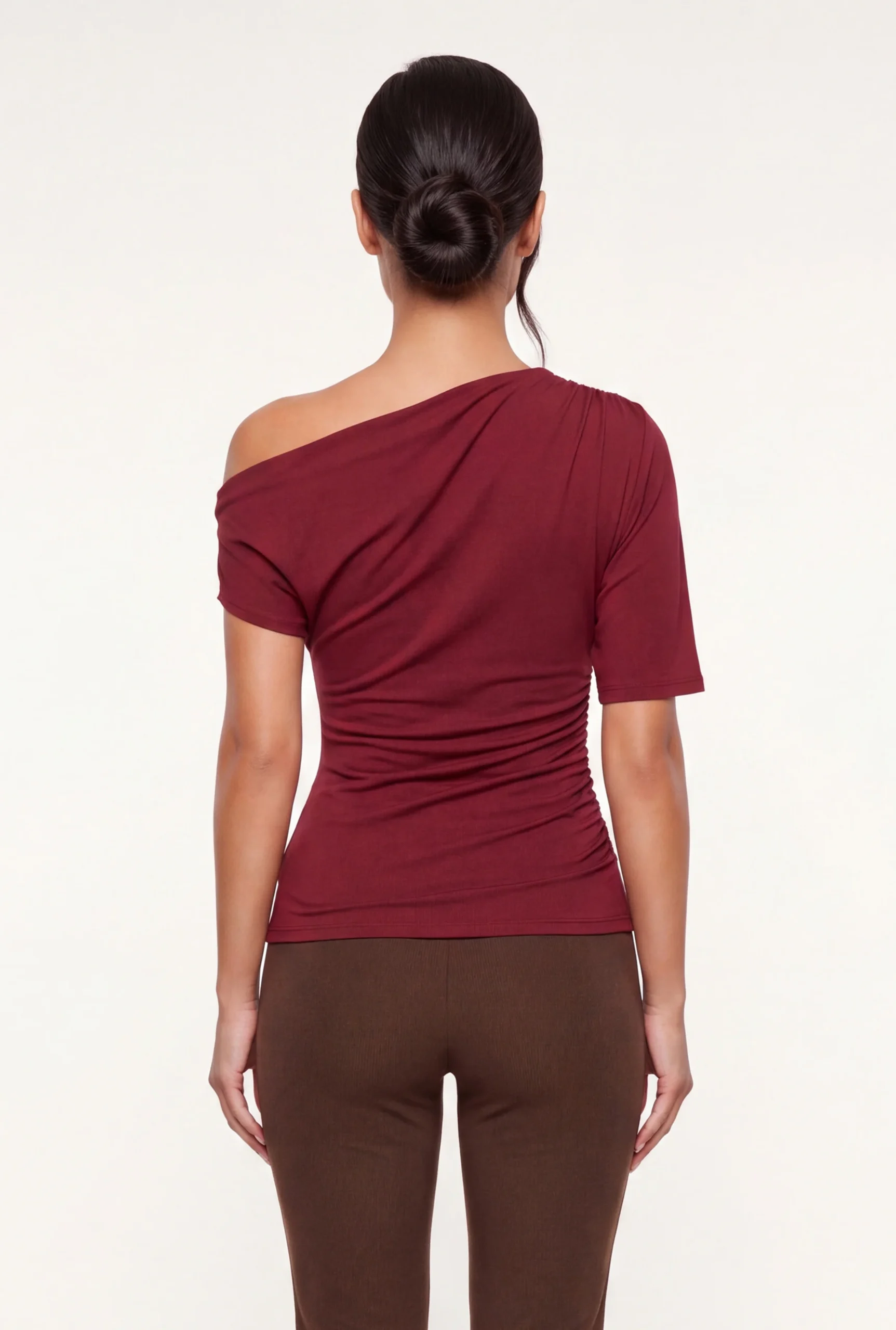 Side Ruched One Shoulder Metallic Detail Blouse side ruched one shoulder metallic detail blouse