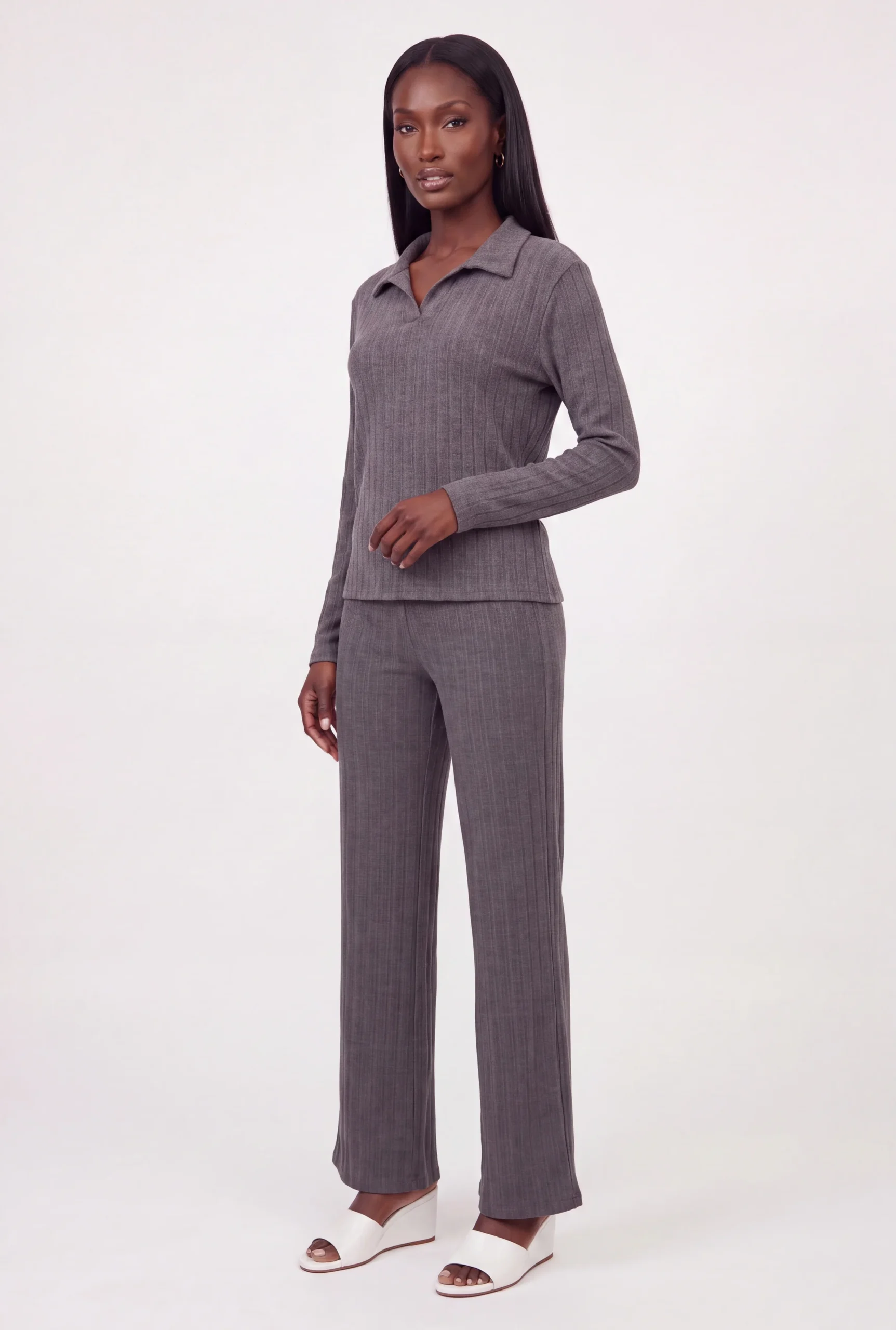 Brushed Ribbed Knit Pull On Pants brushed ribbed knit pull on pants