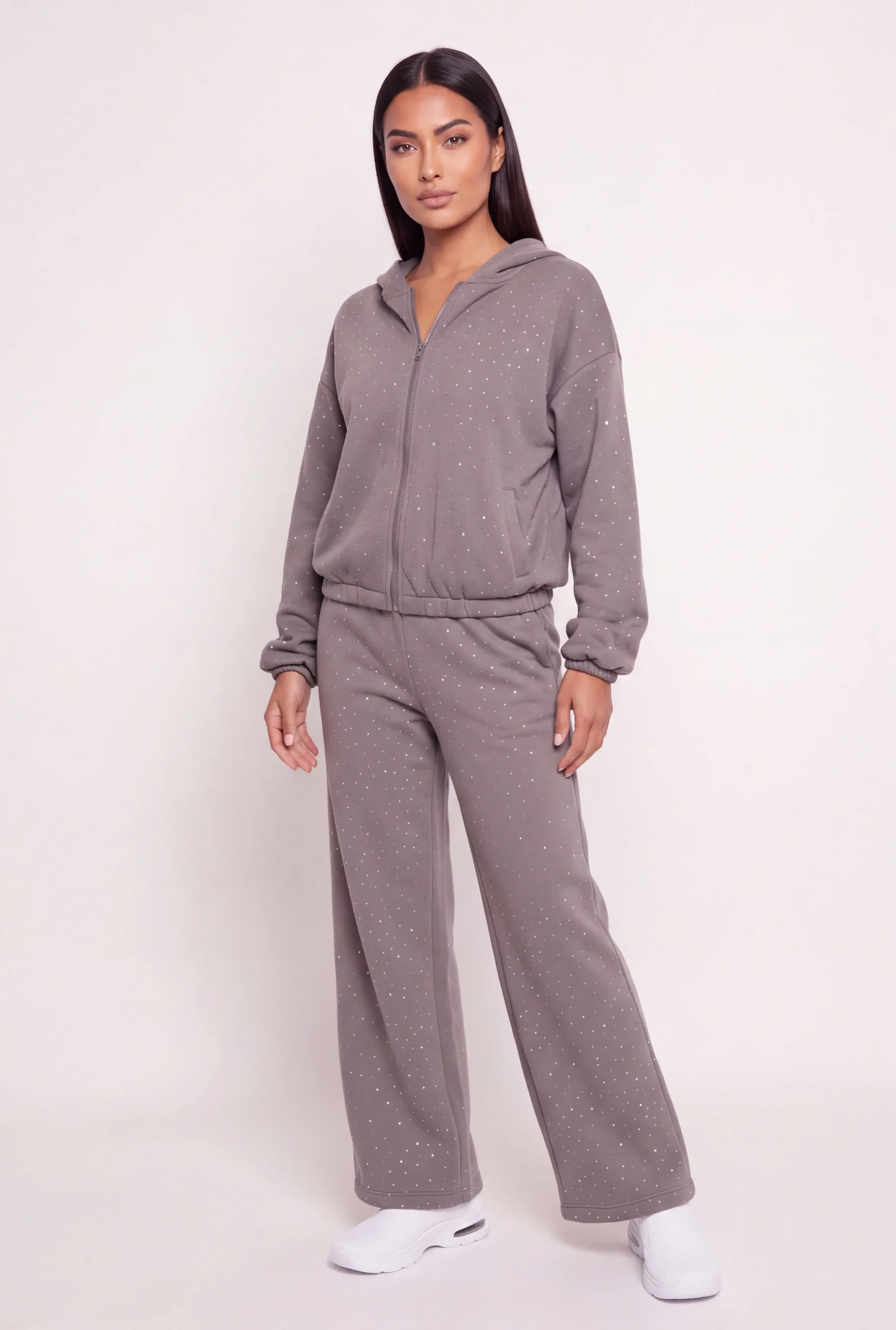 Rhinestone Fleece Lined Zip Front Hoodie rhinestone fleece lined zip front hoodie