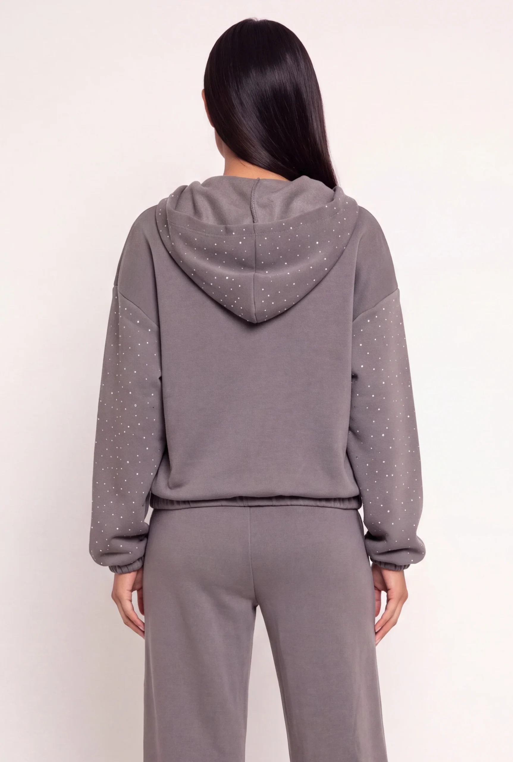 Rhinestone Fleece Lined Zip Front Hoodie rhinestone fleece lined zip front hoodie