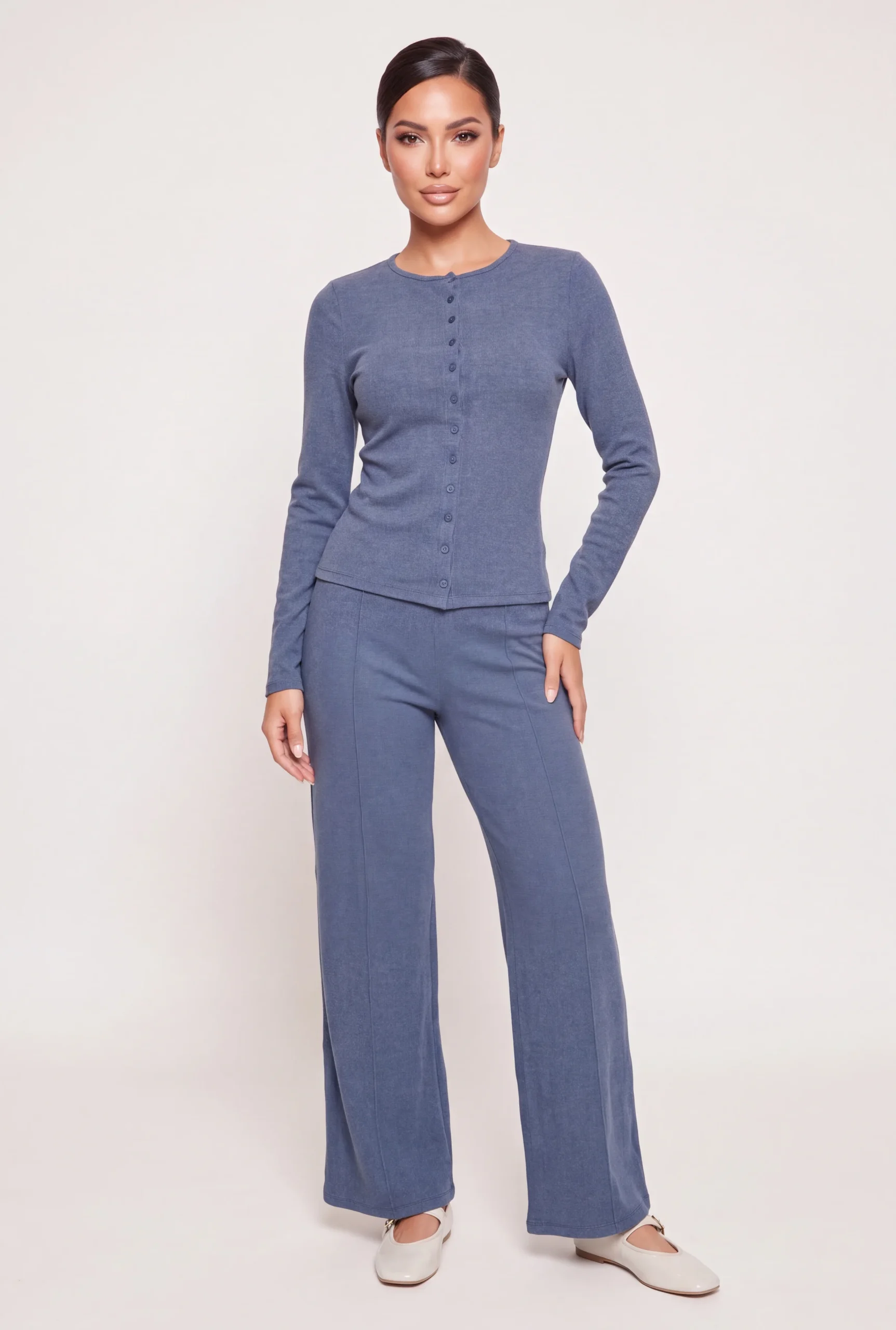 Brushed Knit Long Sleeve Button Front Top brushed knit long sleeve button front top