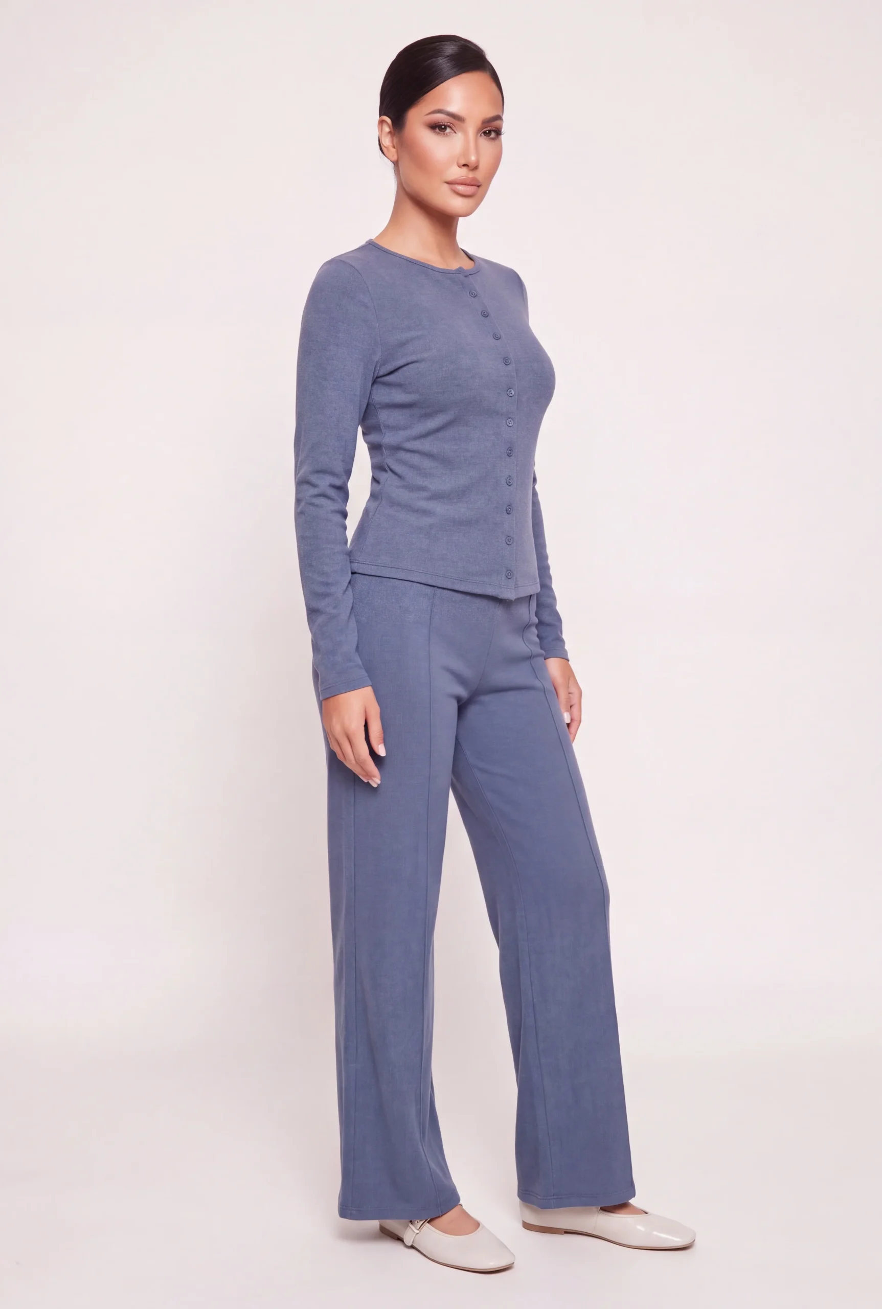 Brushed Knit Long Sleeve Button Front Top brushed knit long sleeve button front top