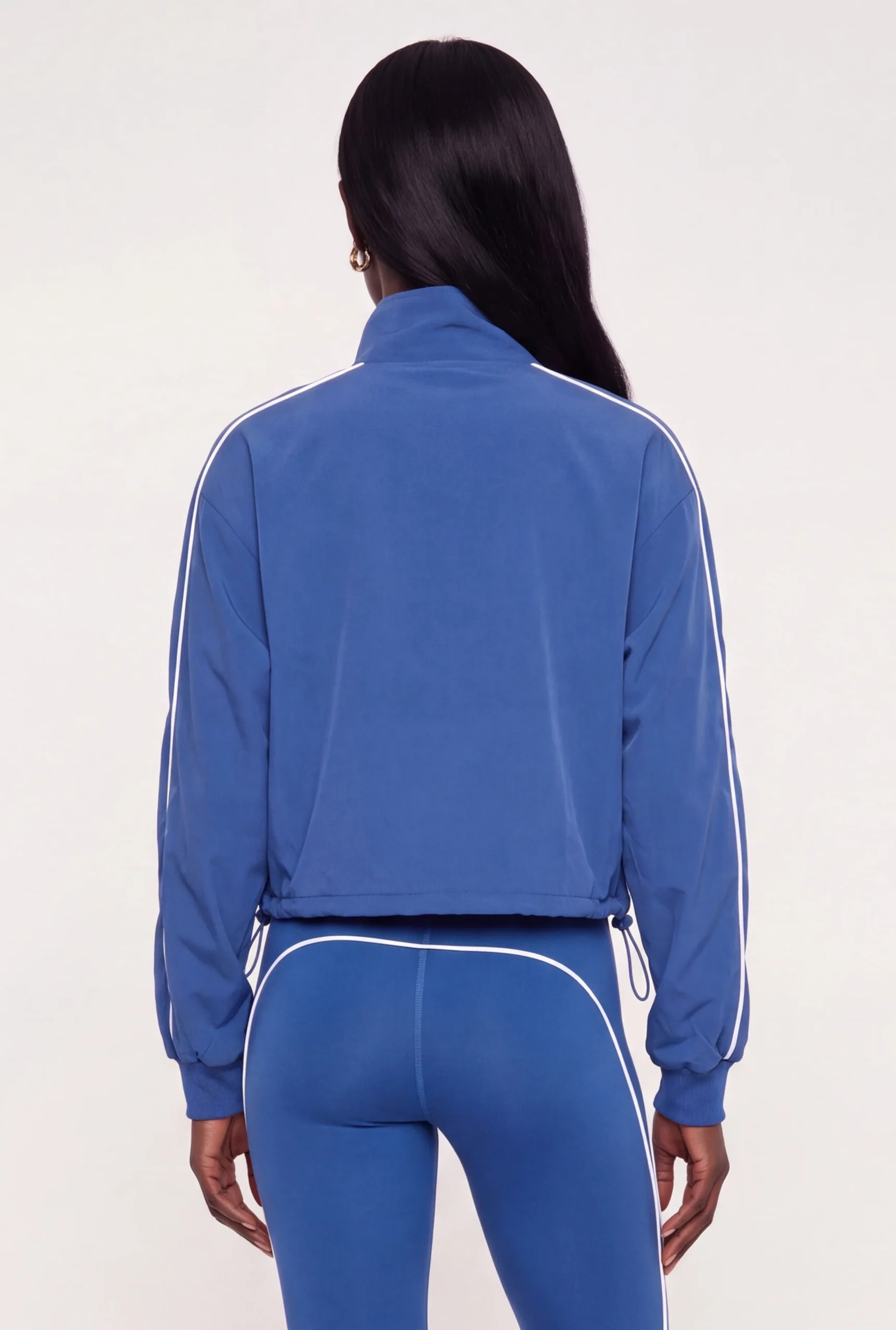 Toggle Drawstring Hem Contrast Piping Trim Windbreaker toggle drawstring hem contrast piping trim windbreaker