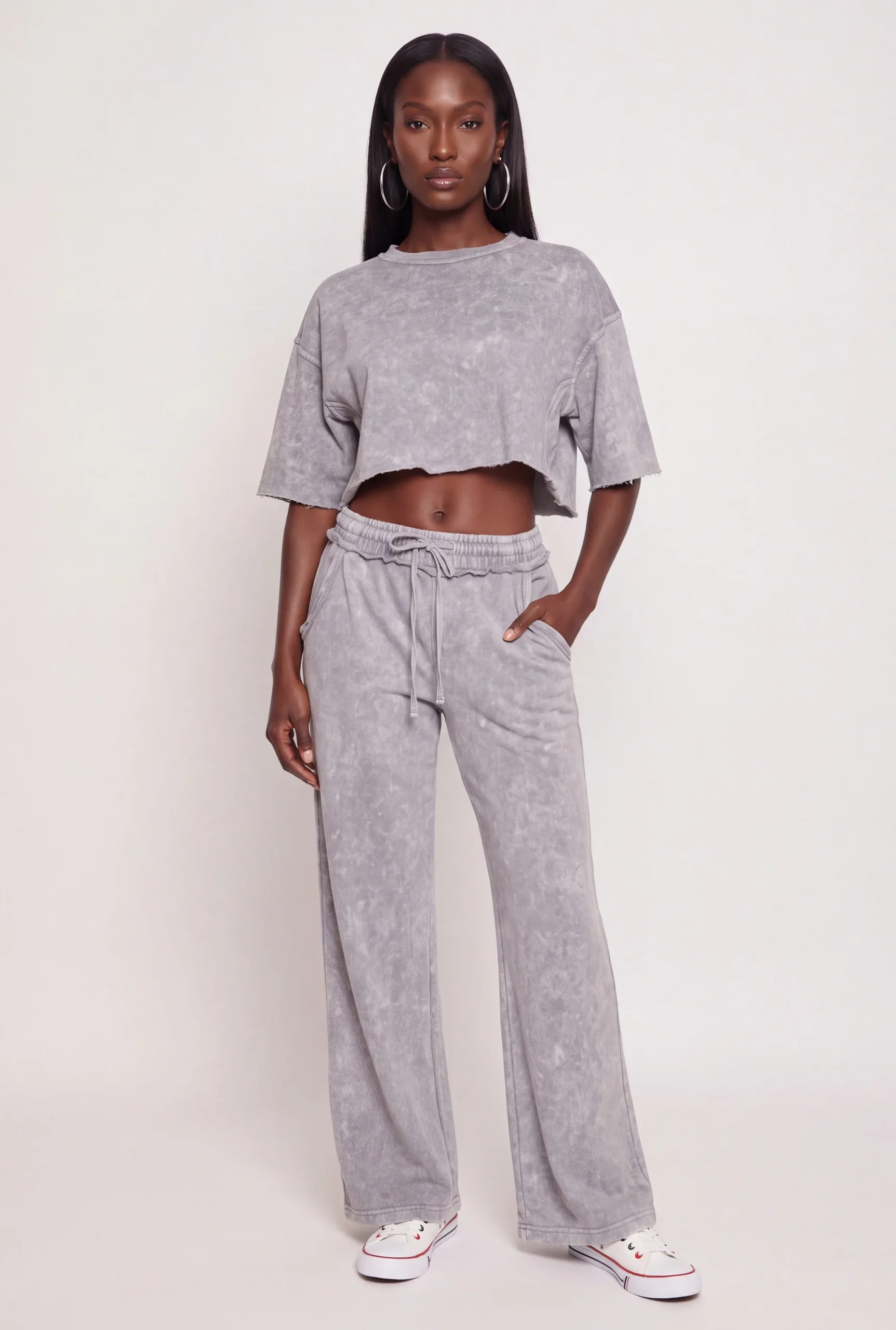 Acid Wash Oversized Cropped Raw Hem Sweatshirt acid wash oversized cropped raw hem sweatshirt