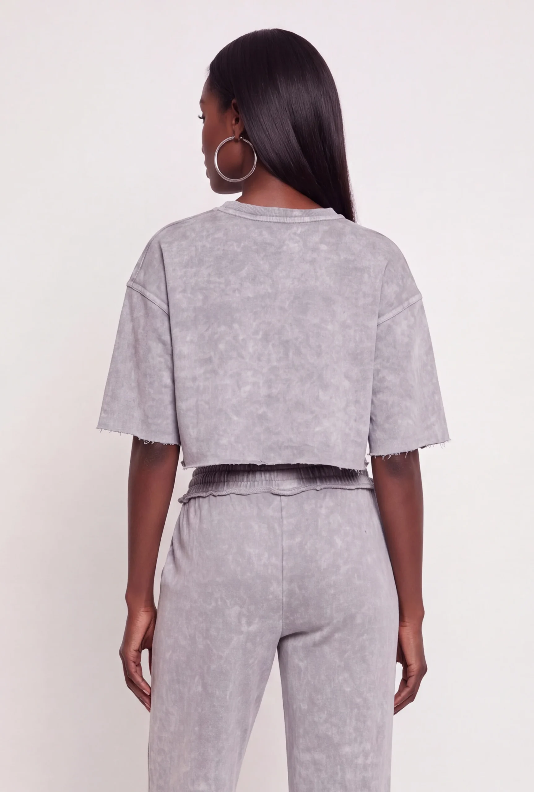 Acid Wash Oversized Cropped Raw Hem Sweatshirt acid wash oversized cropped raw hem sweatshirt