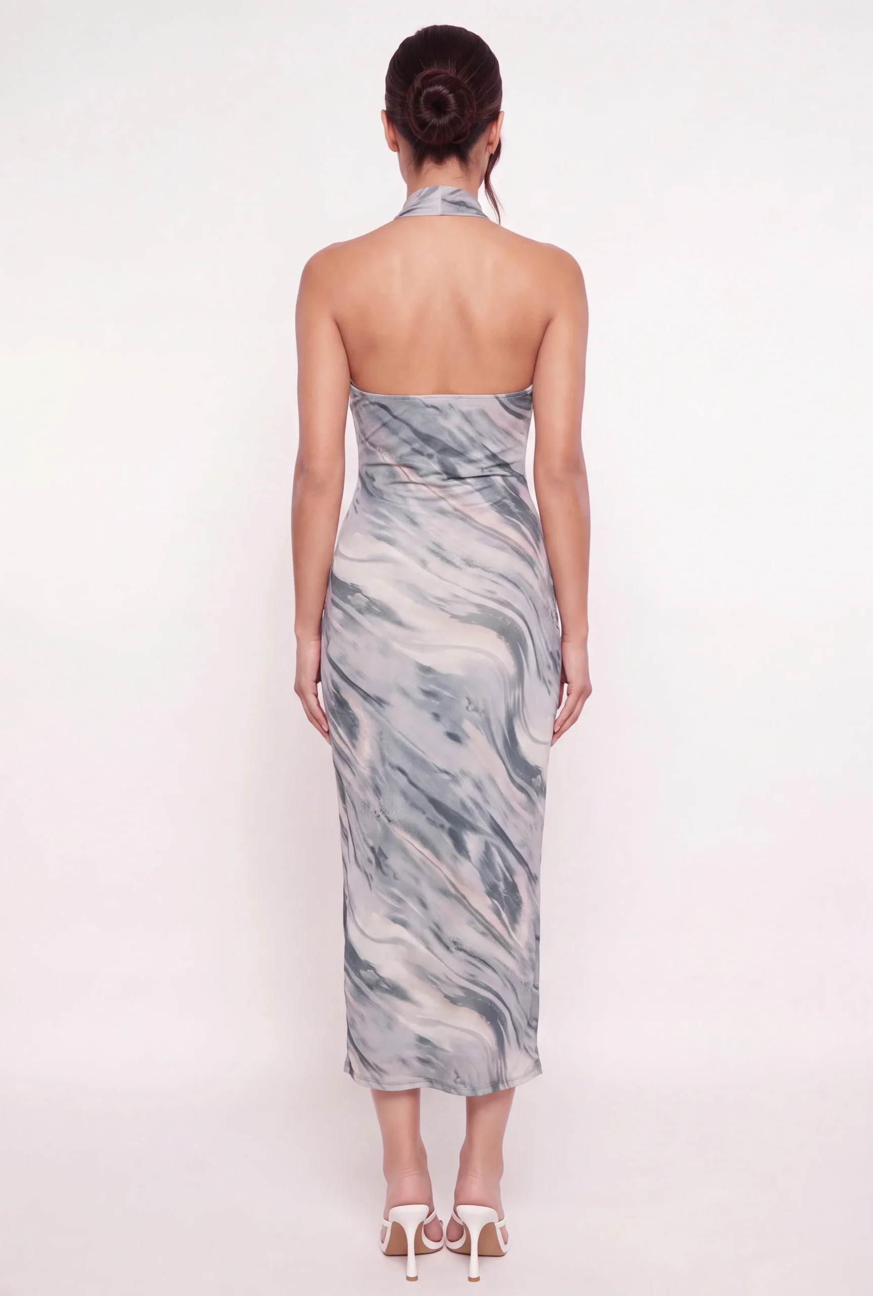 Metallic Detail Asymmetrical Sash Halter Dress metallic detail asymmetrical sash halter dress
