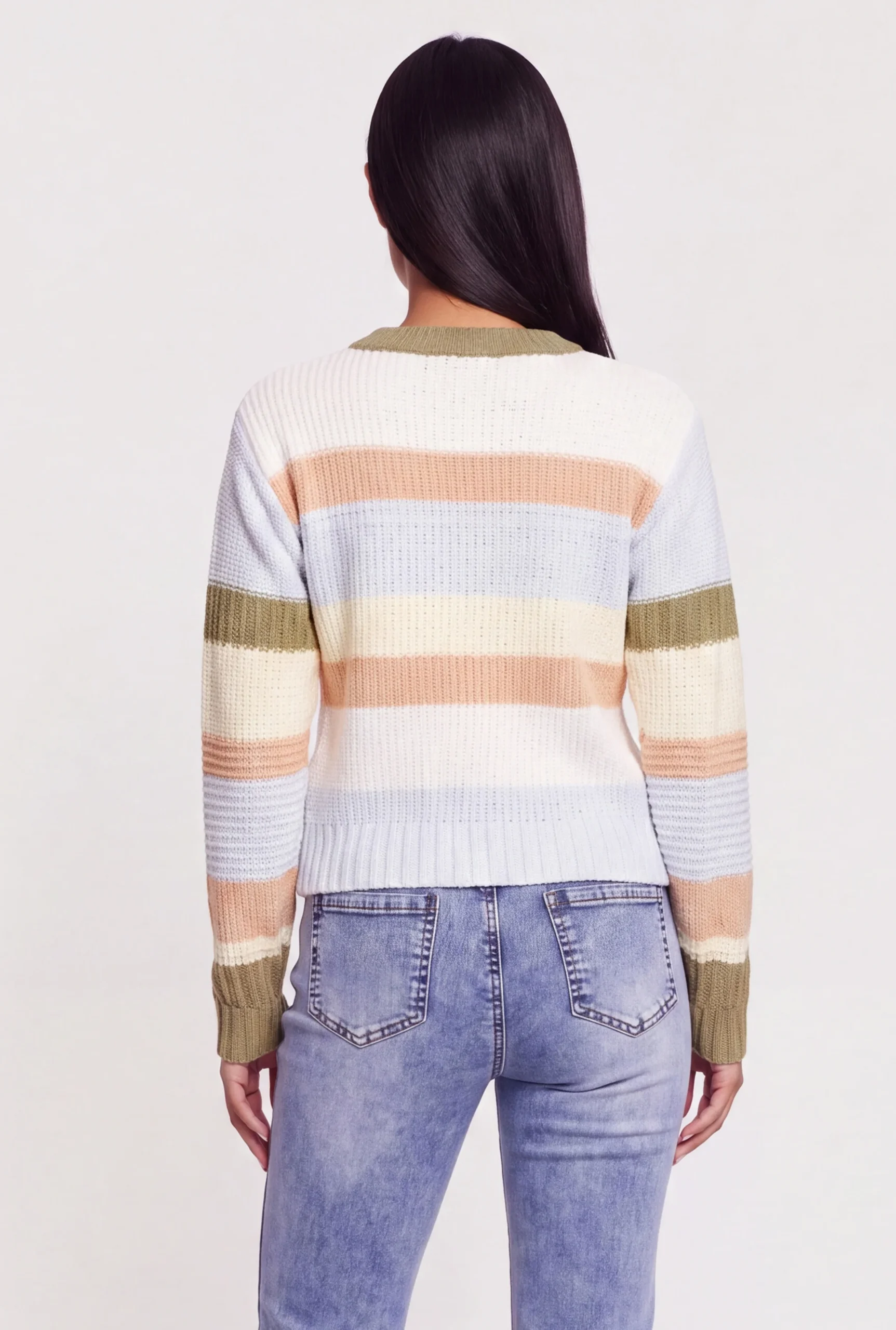 Striped Color Blocked Crew Neck Sweater striped color blocked crew neck sweater