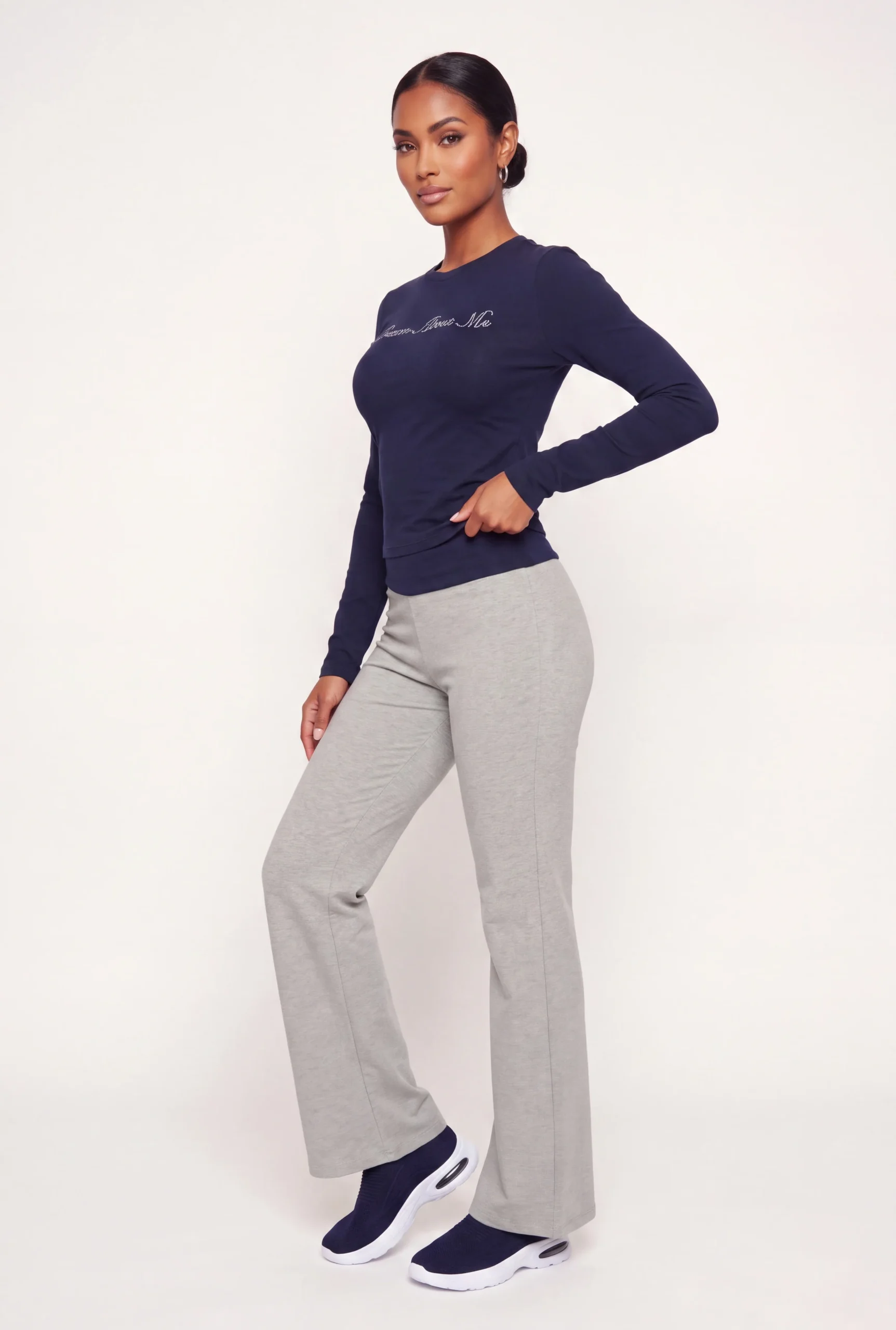 Contrast Waistband Fold Over Flared Pants contrast waistband fold over flared pants