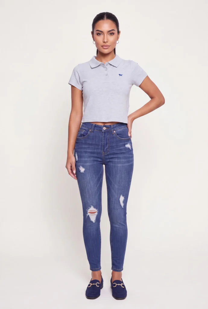 short sleeve cropped polo top
