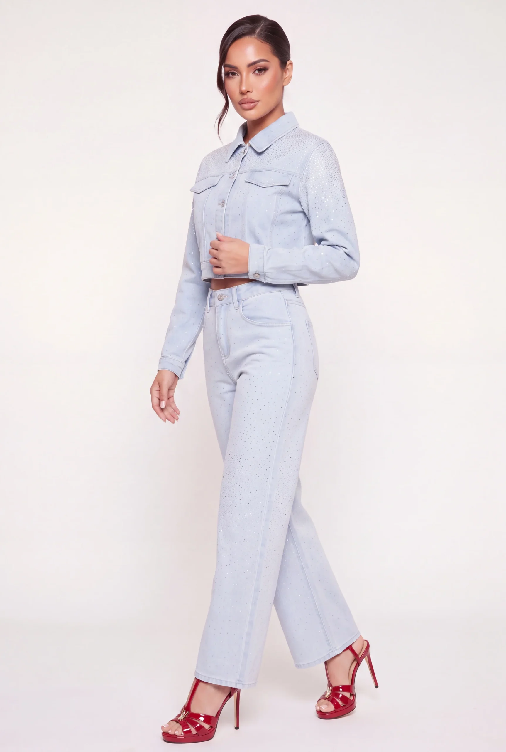 Rhinestone Straight Leg Jeans rhinestone straight leg jeans