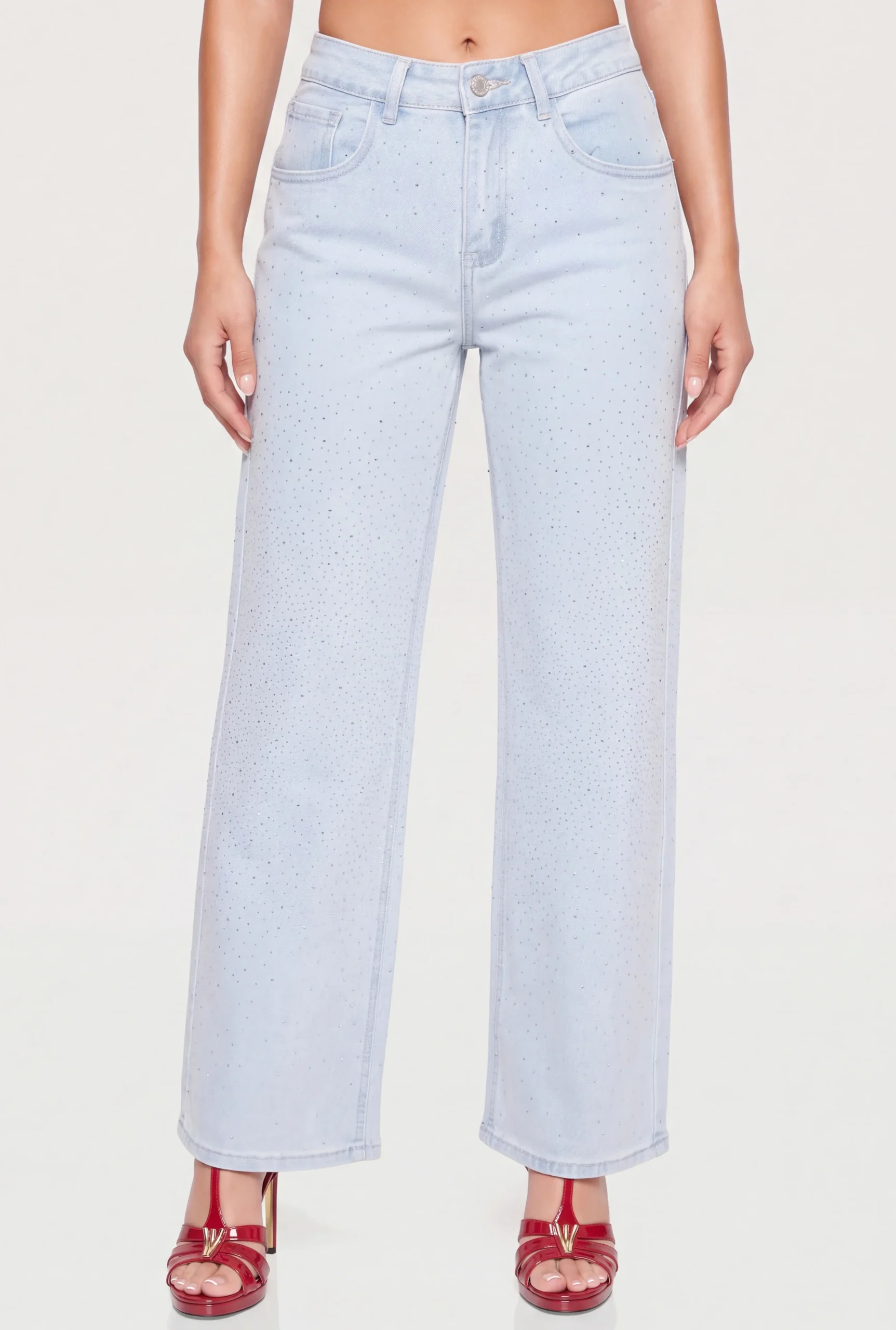 Rhinestone Straight Leg Jeans rhinestone straight leg jeans
