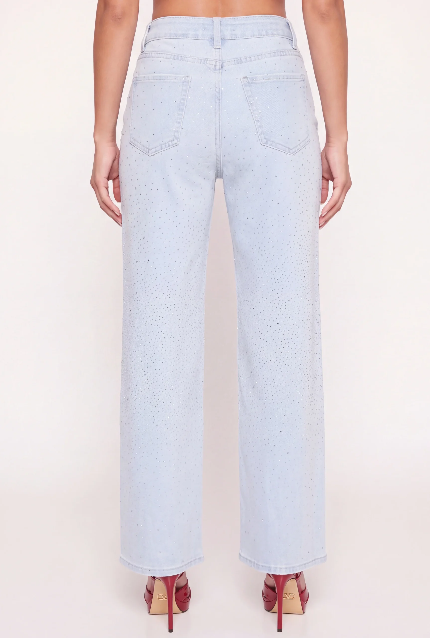 Rhinestone Straight Leg Jeans rhinestone straight leg jeans