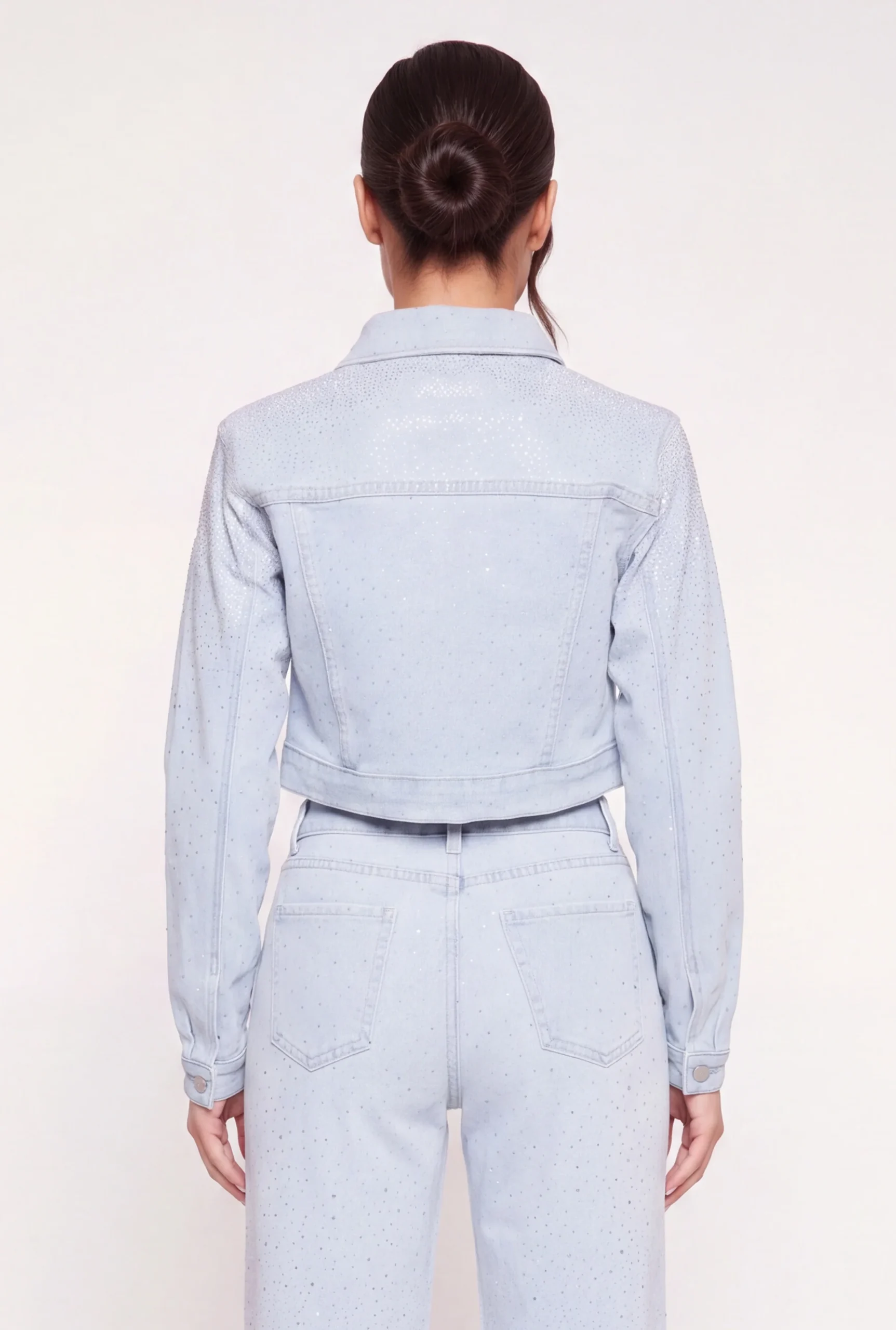 Rhinestones Cropped Denim Jacket rhinestones cropped denim jacket