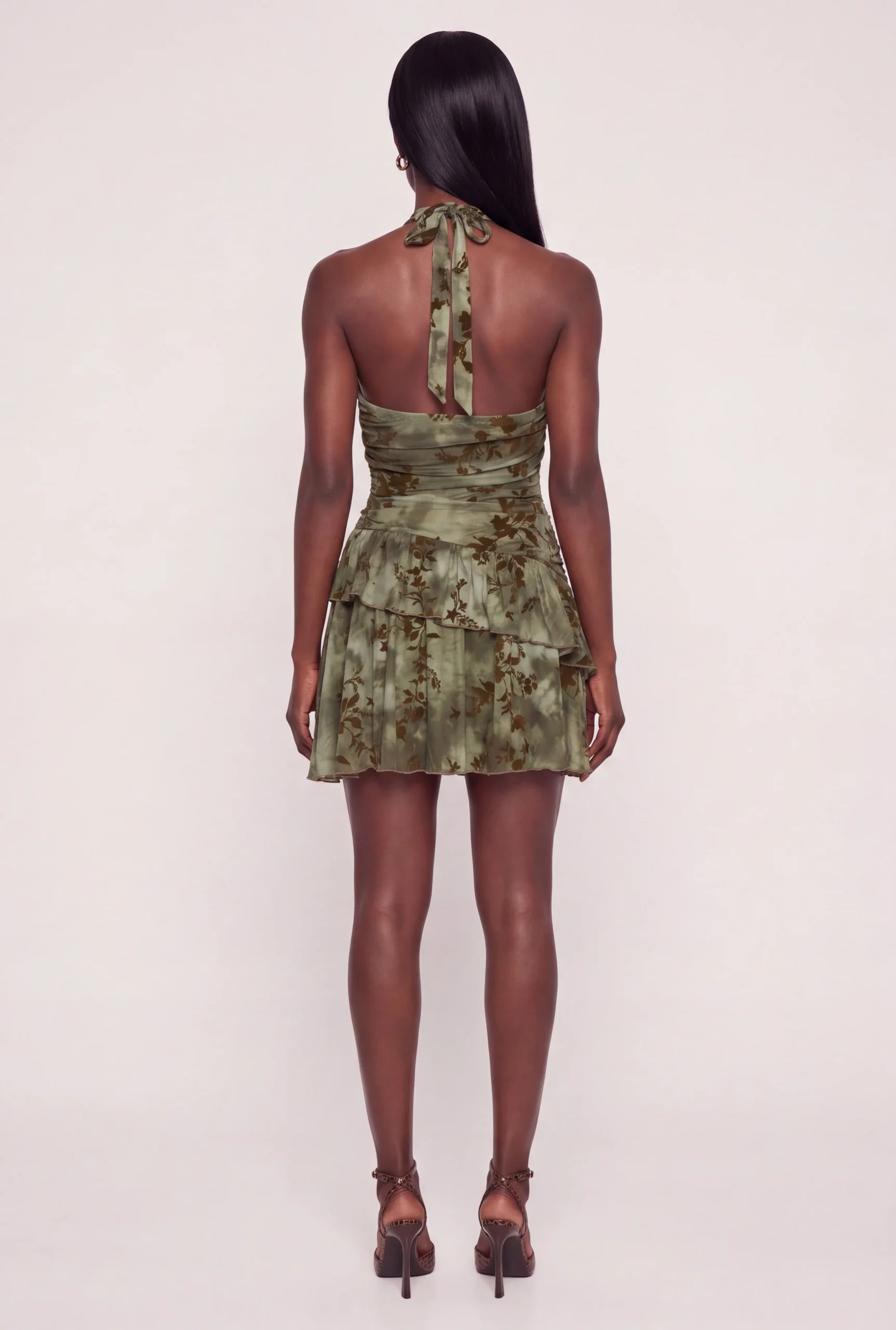 Velvet Burnout Floral Mesh Ruffle Trim Mini Dress velvet burnout floral mesh ruffle trim mini dress