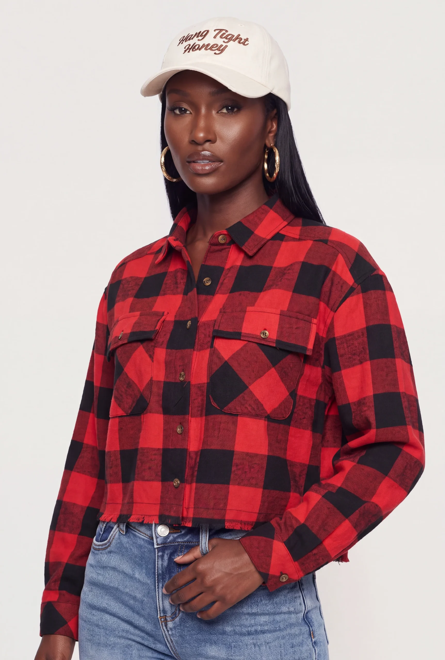 Plaid Button Front Raw Hem Shirt plaid button front raw hem shirt