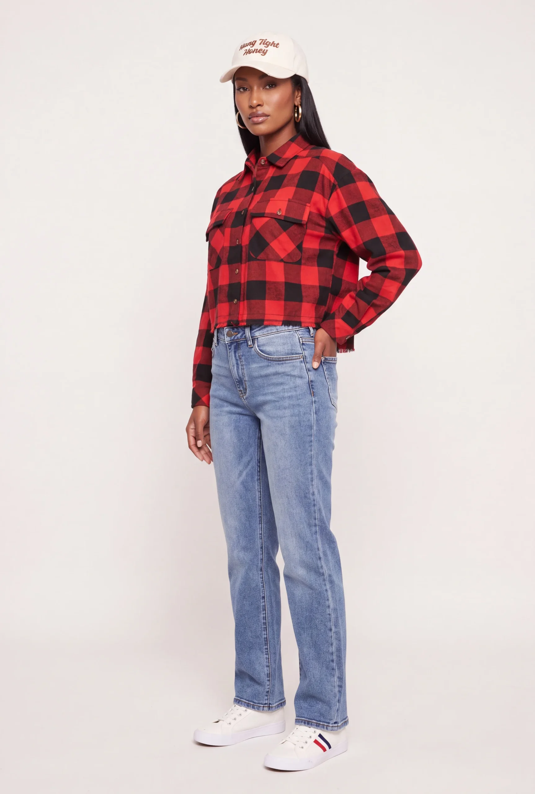Plaid Button Front Raw Hem Shirt plaid button front raw hem shirt
