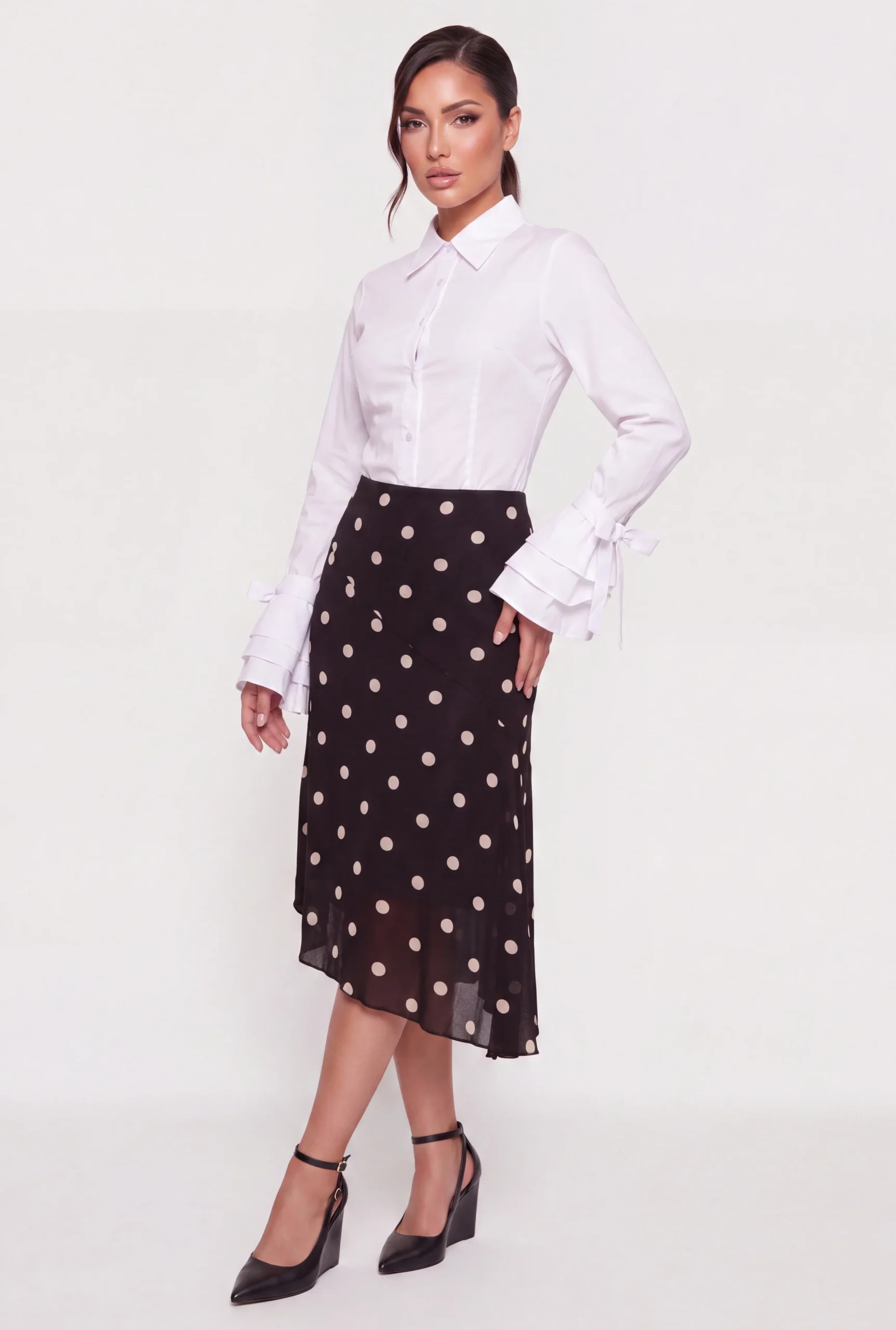 Bow Tie Tiered Ruffle Sleeve Button Front Shirt bow tie tiered ruffle sleeve button front shirt
