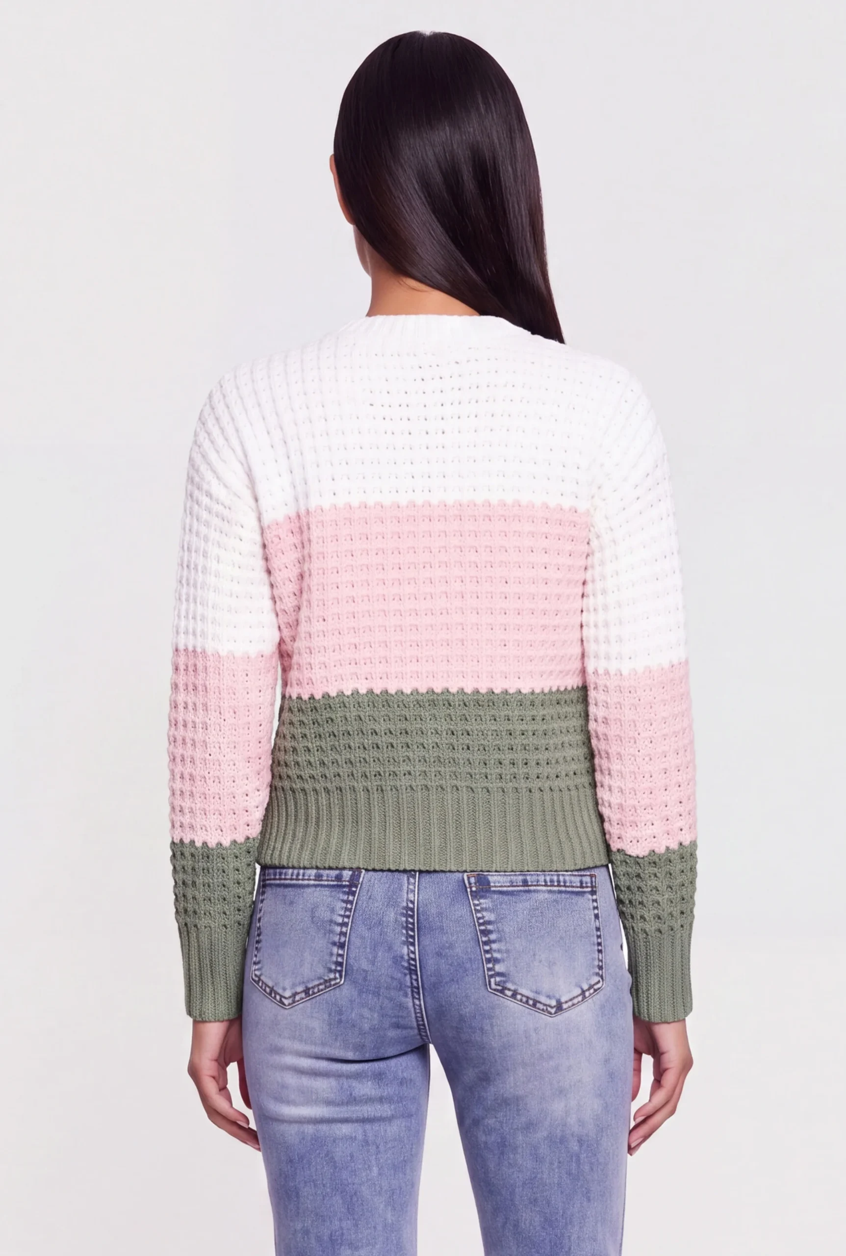 Color Blocked Crew Neck Crochet Sweater color blocked crew neck crochet sweater