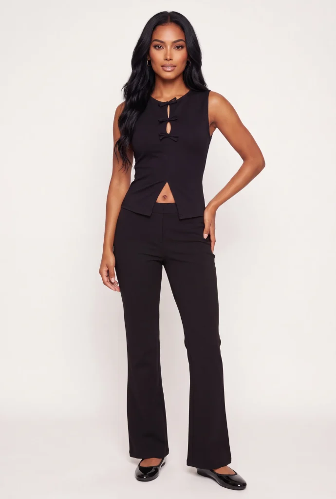 high waisted pull on flare leg dress pants