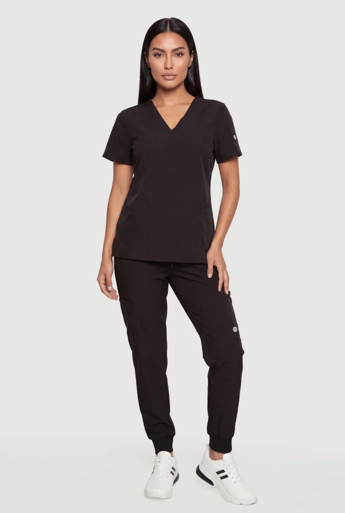 short sleeve v neck scrub top and joggers set