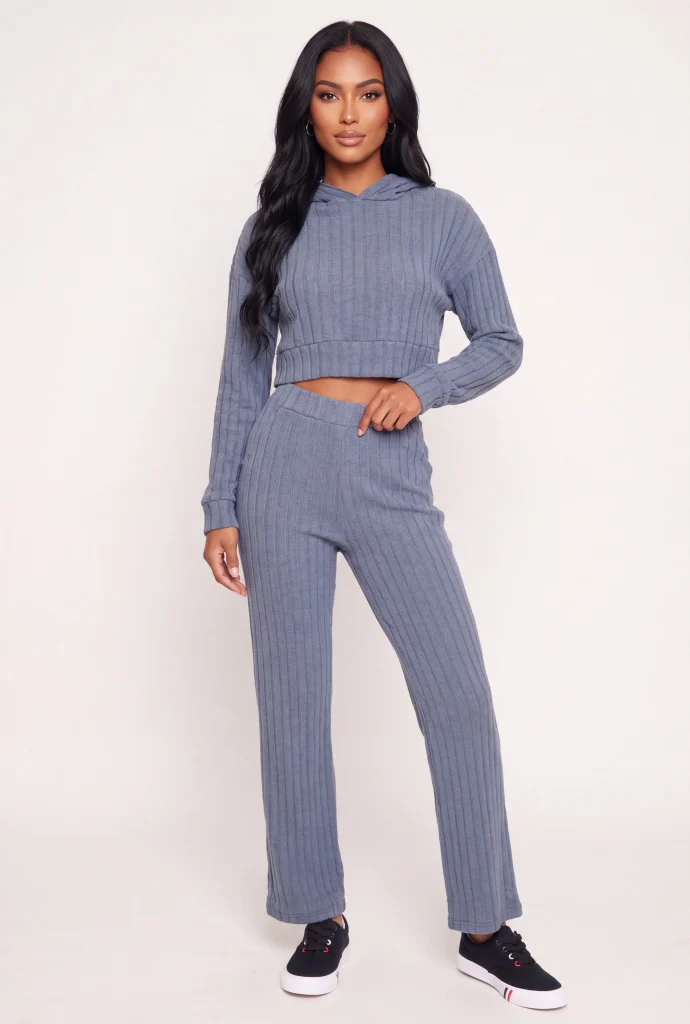 brushed ribbed knit high waisted pants