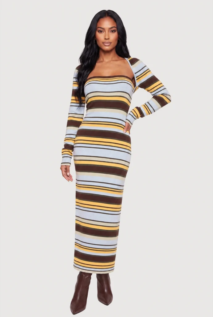 striped tube maxi dress with bolero shrug