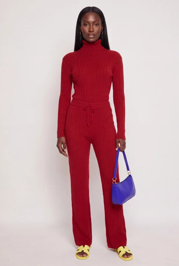 faux drawstring straight leg knit pants