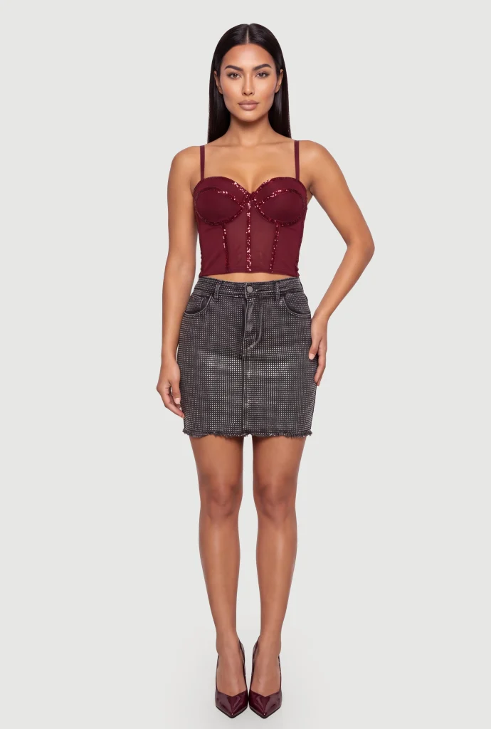 sequin trim mesh bustier corset top