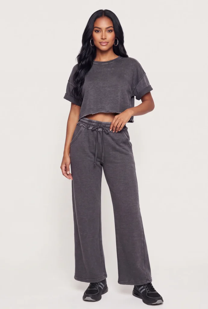 high waisted acid wash wide leg sweatpants