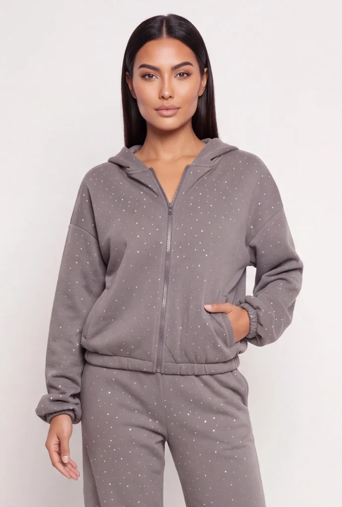 rhinestone fleece lined zip front hoodie