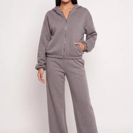 wide leg fleece sweatpants with rhinestones