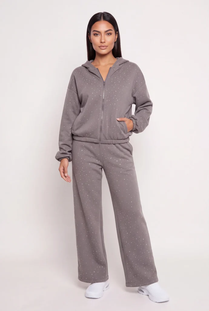 wide leg fleece sweatpants with rhinestones