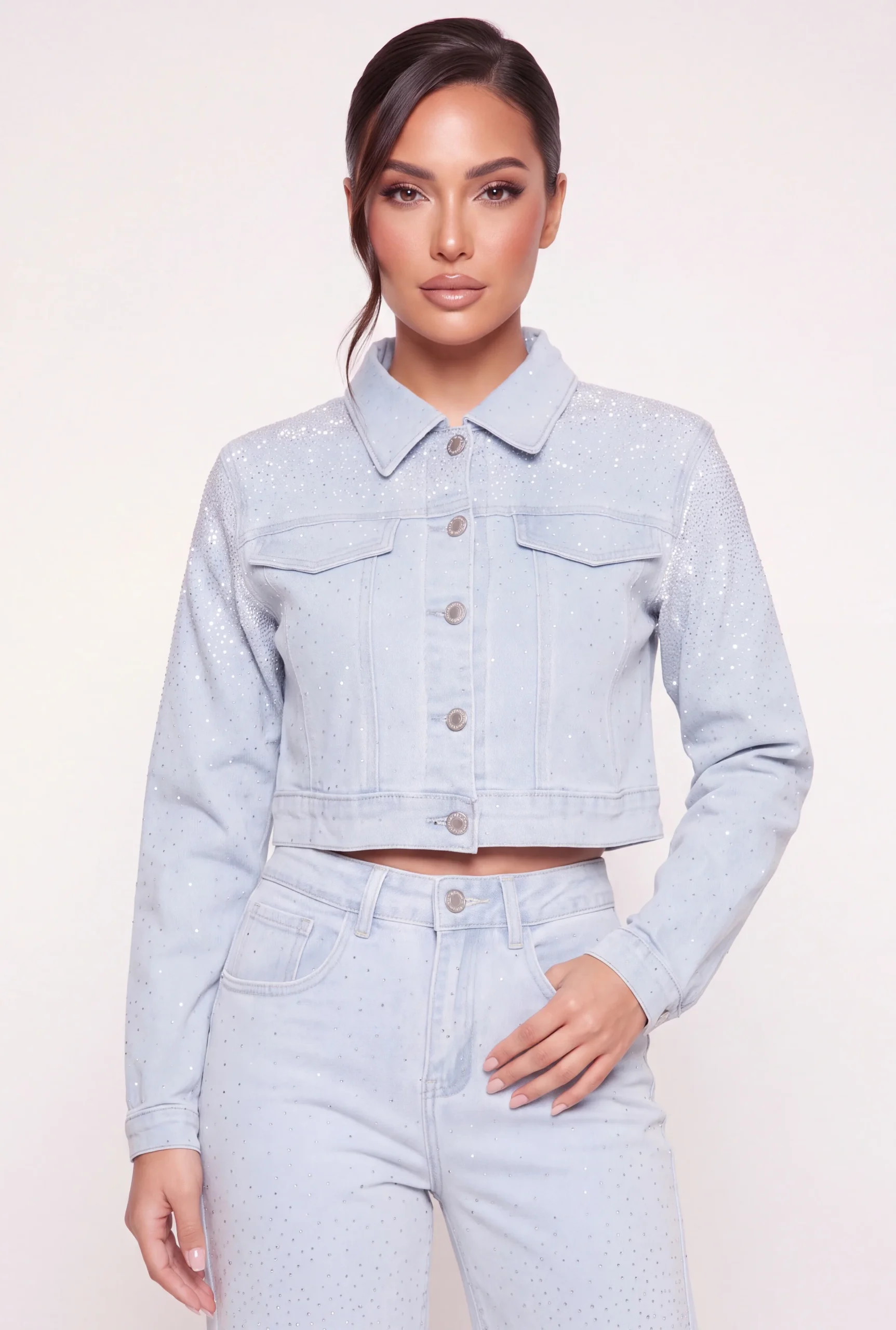 rhinestones cropped denim jacket rhinestones cropped denim jacket