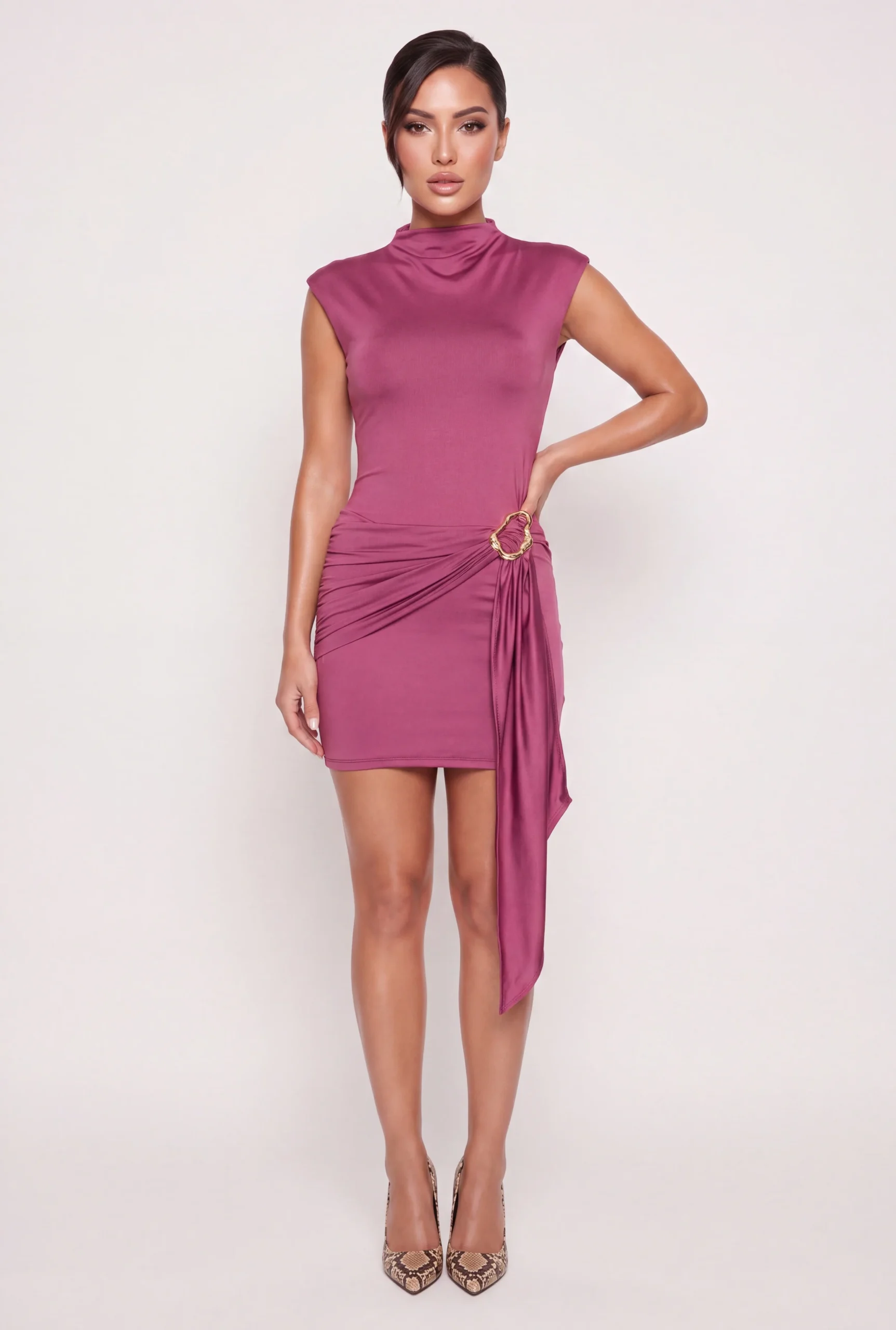 side ruched metallic detail asymmetrical sash mini dress side ruched metallic detail asymmetrical sash mini dress