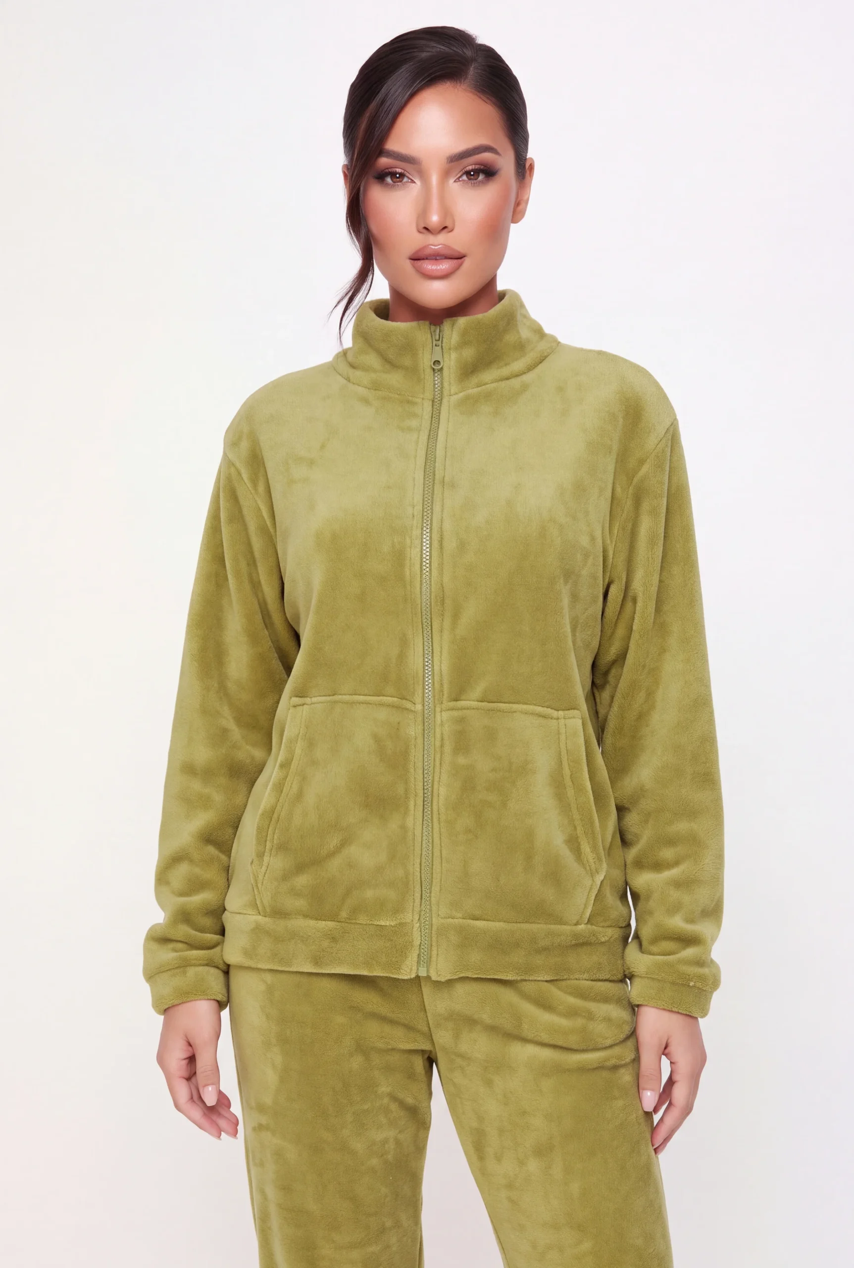 plush mock neck zip front jacket plush mock neck zip front jacket